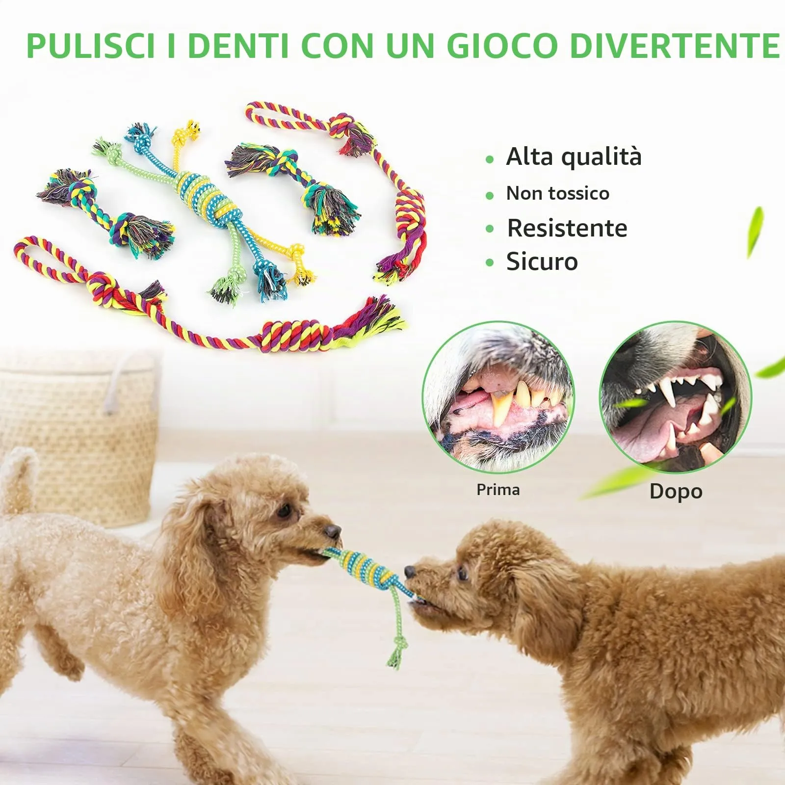 LEGEND SANDY Set di 12 Giocattoli per Cuccioli, Peluche Cigolanti e Corde in Cotone Naturale per Dentizione, per Cani di Piccola Taglia - immagine 5
