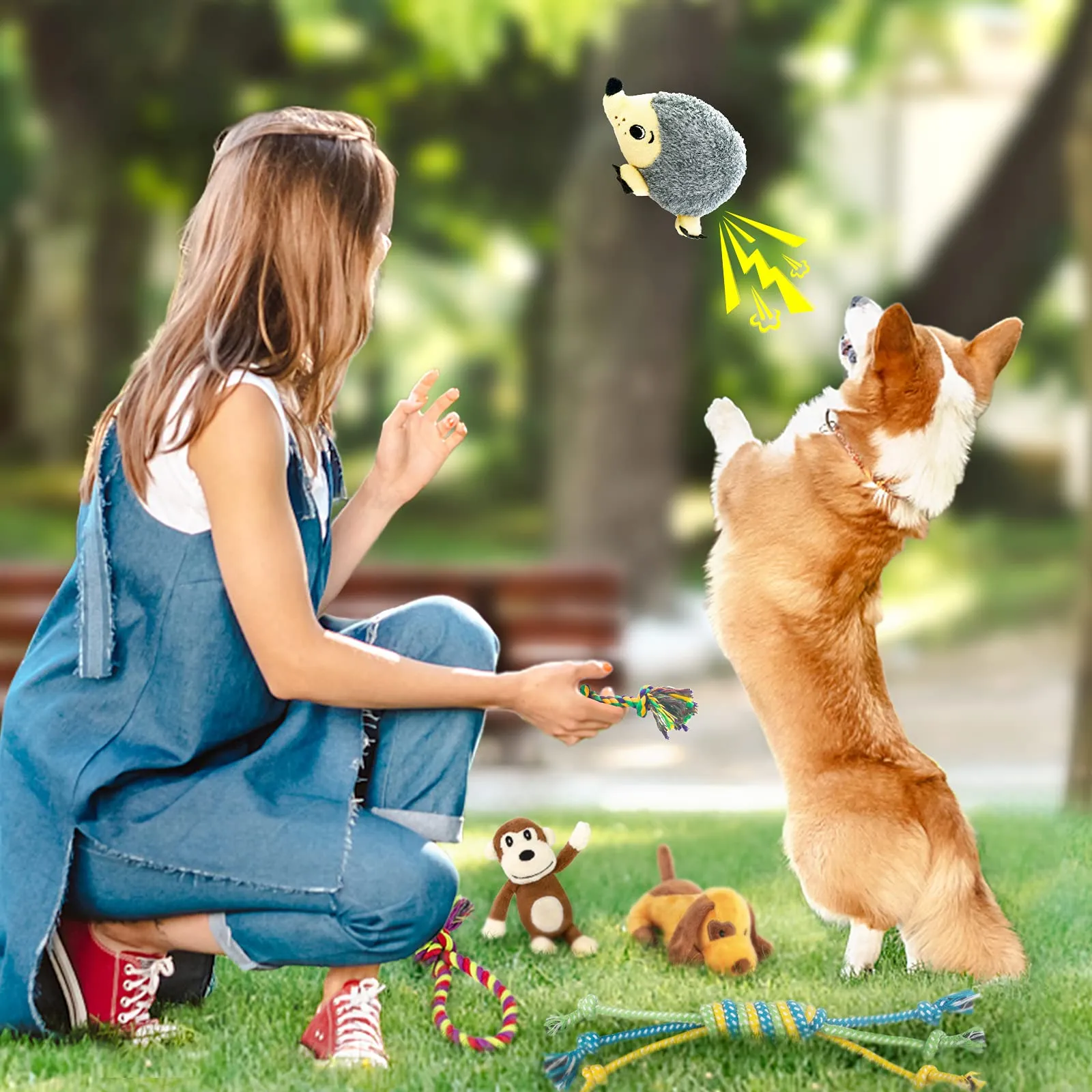 LEGEND SANDY Set di 12 Giocattoli per Cuccioli, Peluche Cigolanti e Corde in Cotone Naturale per Dentizione, per Cani di Piccola Taglia - immagine 6