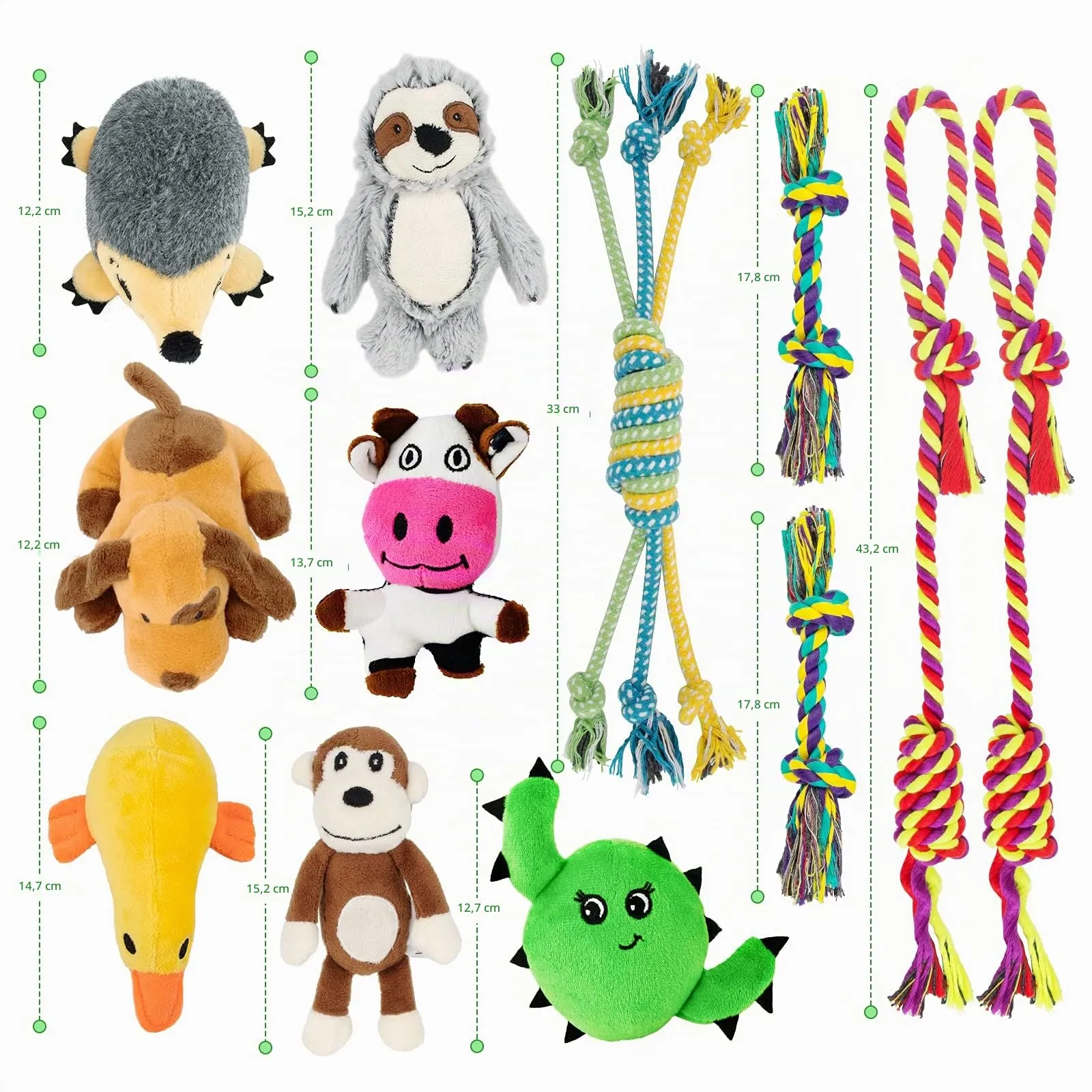 LEGEND SANDY Set di 12 Giocattoli per Cuccioli, Peluche Cigolanti e Corde in Cotone Naturale per Dentizione, per Cani di Piccola Taglia - immagine 8