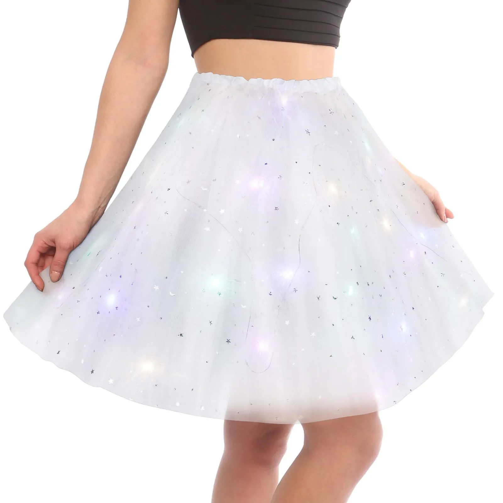 AYBUY Gonna Tutu LED con Paillettes, 3 Modalità di Illuminazione, Bianco - immagine 1