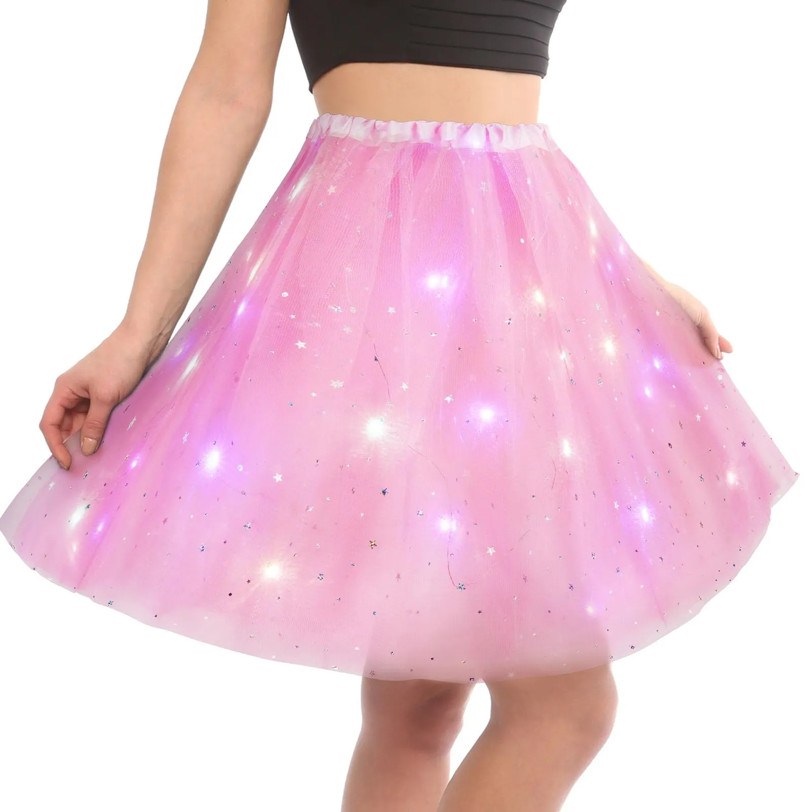 AYBUY Gonna Tutù LED con Paillettes, 3 Modalità di Illuminazione, Rosa - immagine 1