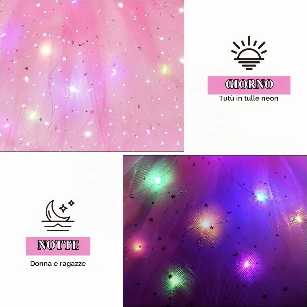 AYBUY Gonna Tutù LED con Paillettes, 3 Modalità di Illuminazione, Rosa - immagine 5