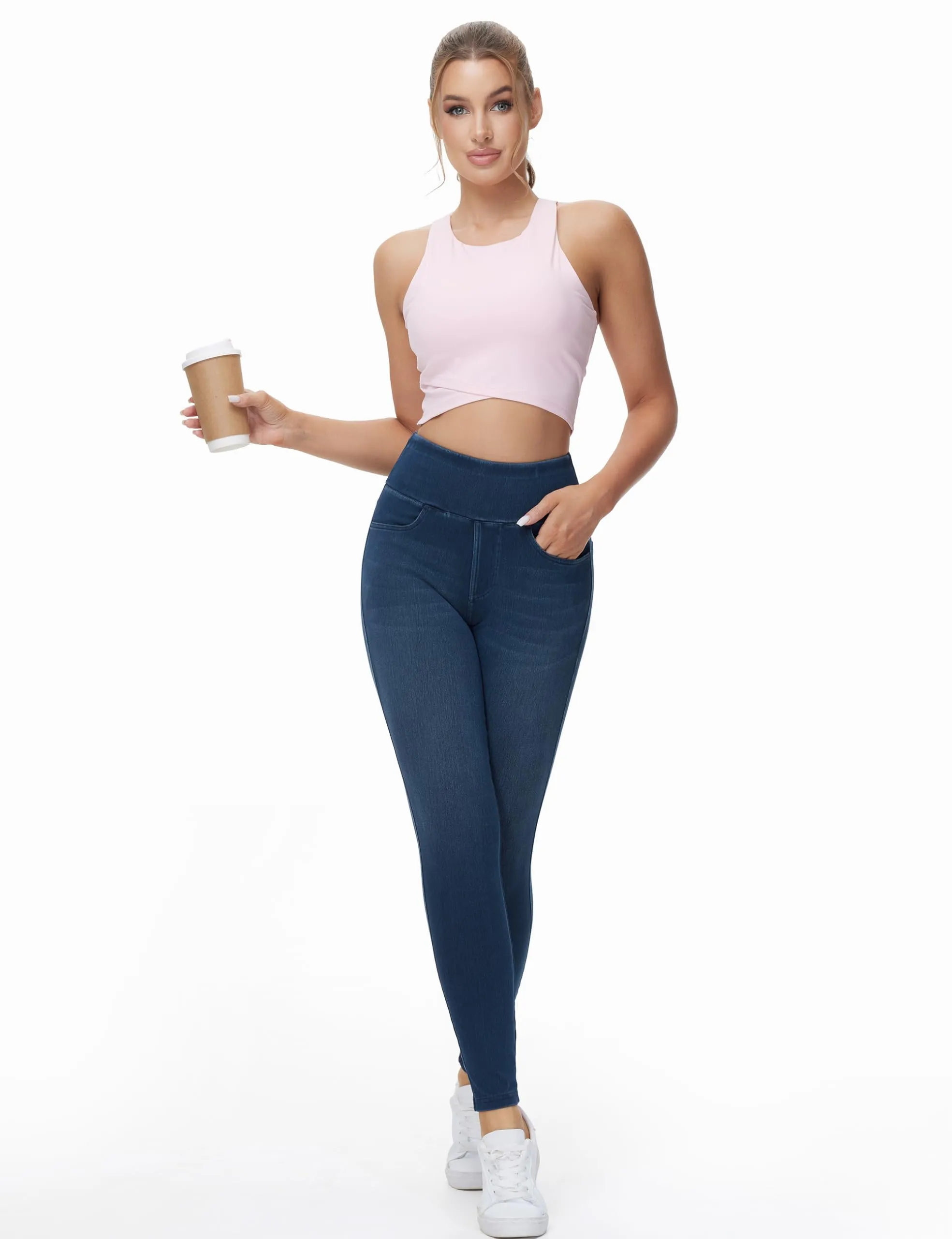 The Gym People Jeggings Donna Vita Alta Skinny Stretch con Tasche - immagine 7