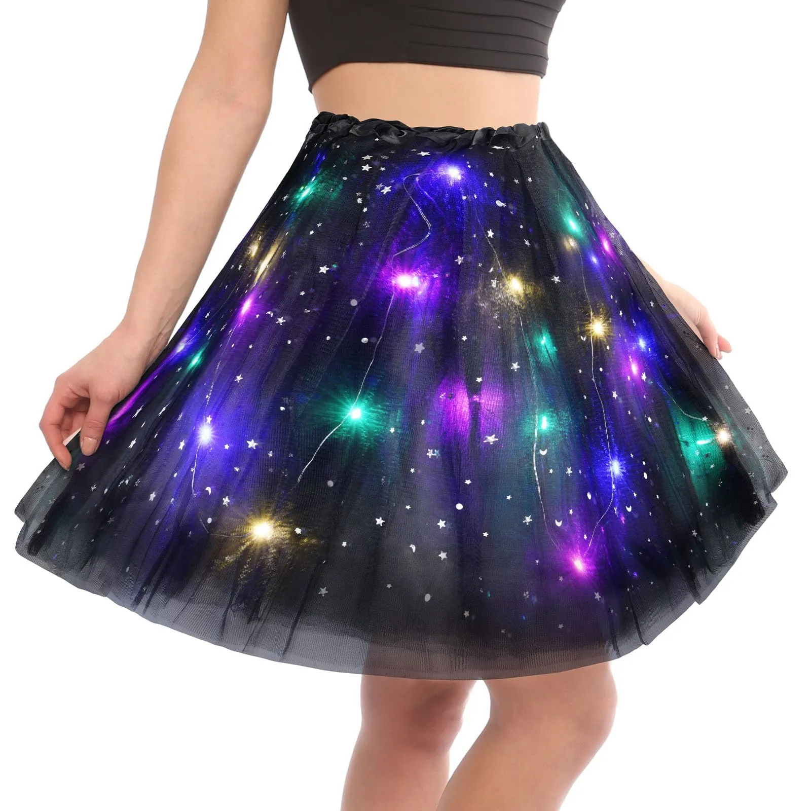 AYBUY Gonna Tutù LED con Paillettes, 3 Modalità di Illuminazione, Nero - immagine 1
