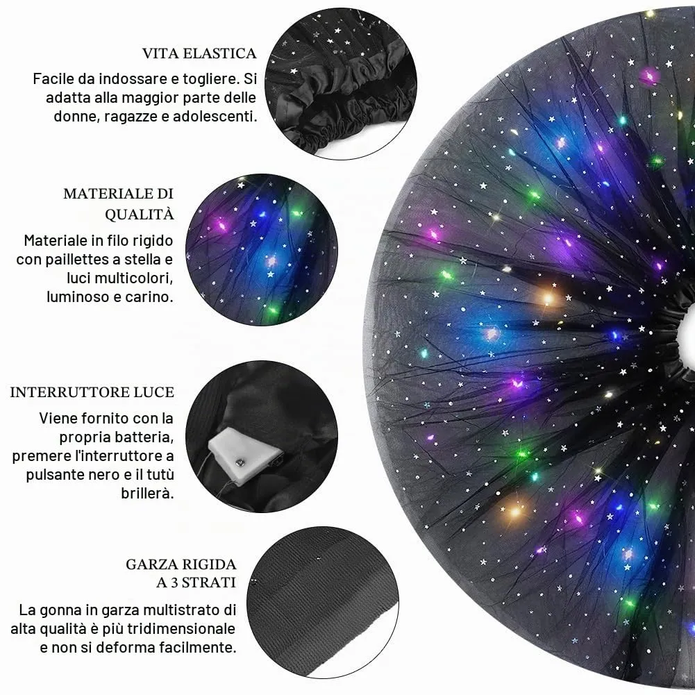 AYBUY Gonna Tutù LED con Paillettes, 3 Modalità di Illuminazione, Nero - immagine 3