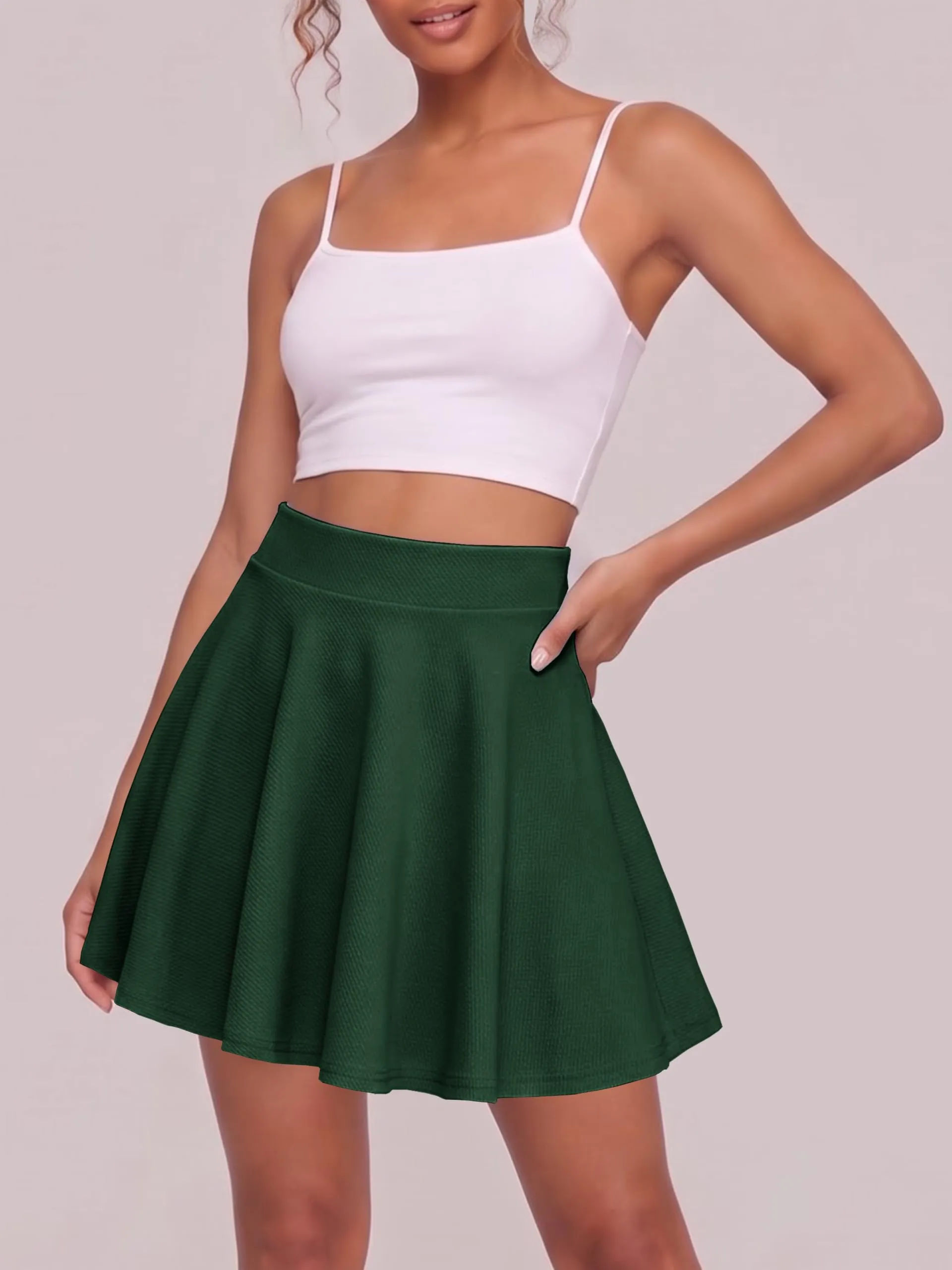 EXCHIC Gonna Mini A-Linea Vita Elastica Skater (L, Verde Scuro) - immagine 3