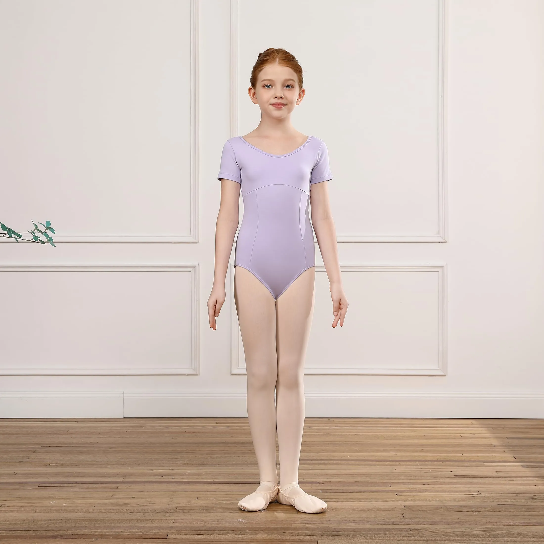 ZYXWVU Body Danza Classica Bambina Maniche Corte e Scollo Tondo, 7014-viola, 2-4T - immagine 2