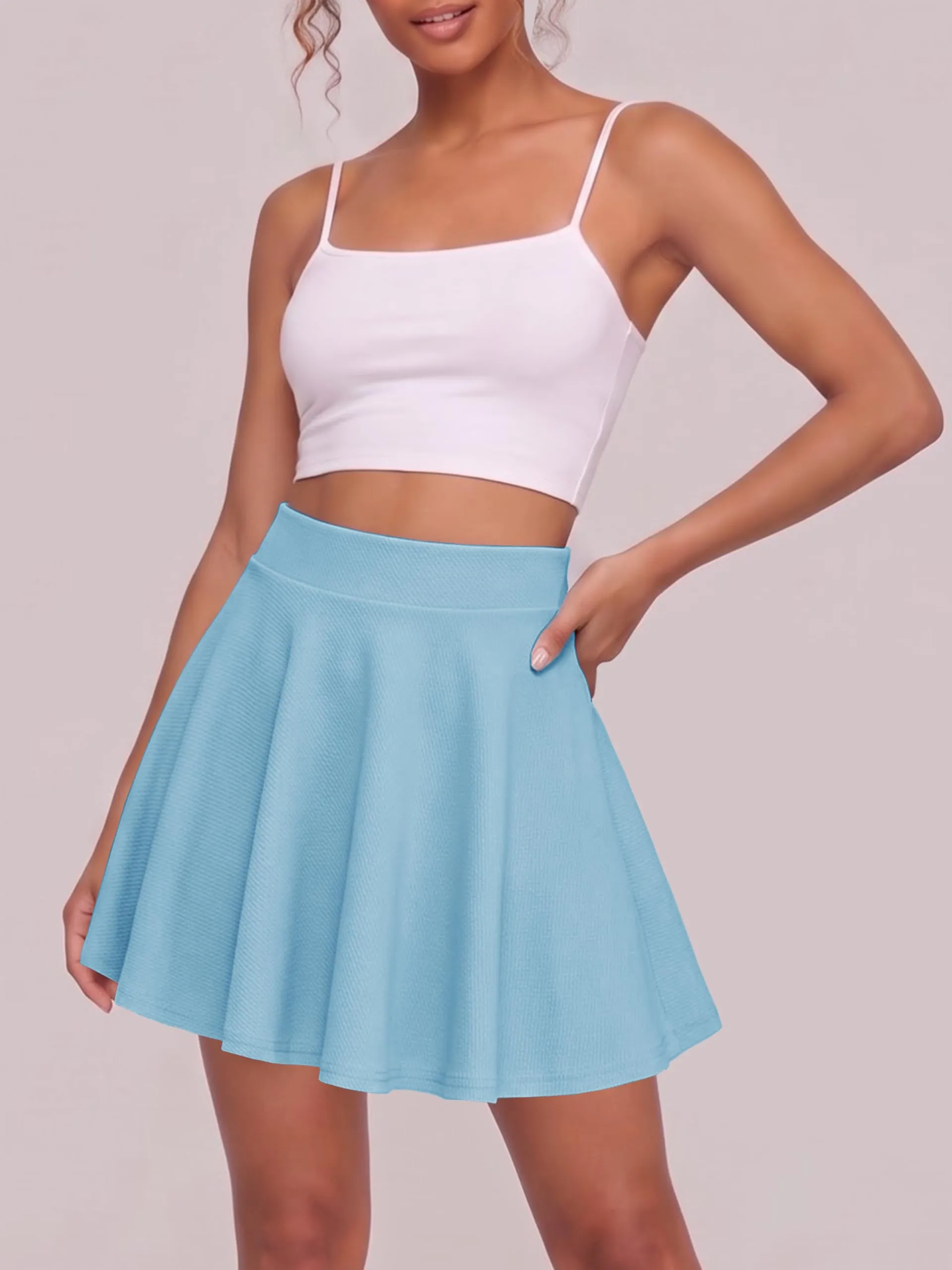 EXCHIC Gonna Mini A-Linea Vita Elastica Svasata (XS, Blu Chiaro) - immagine 3
