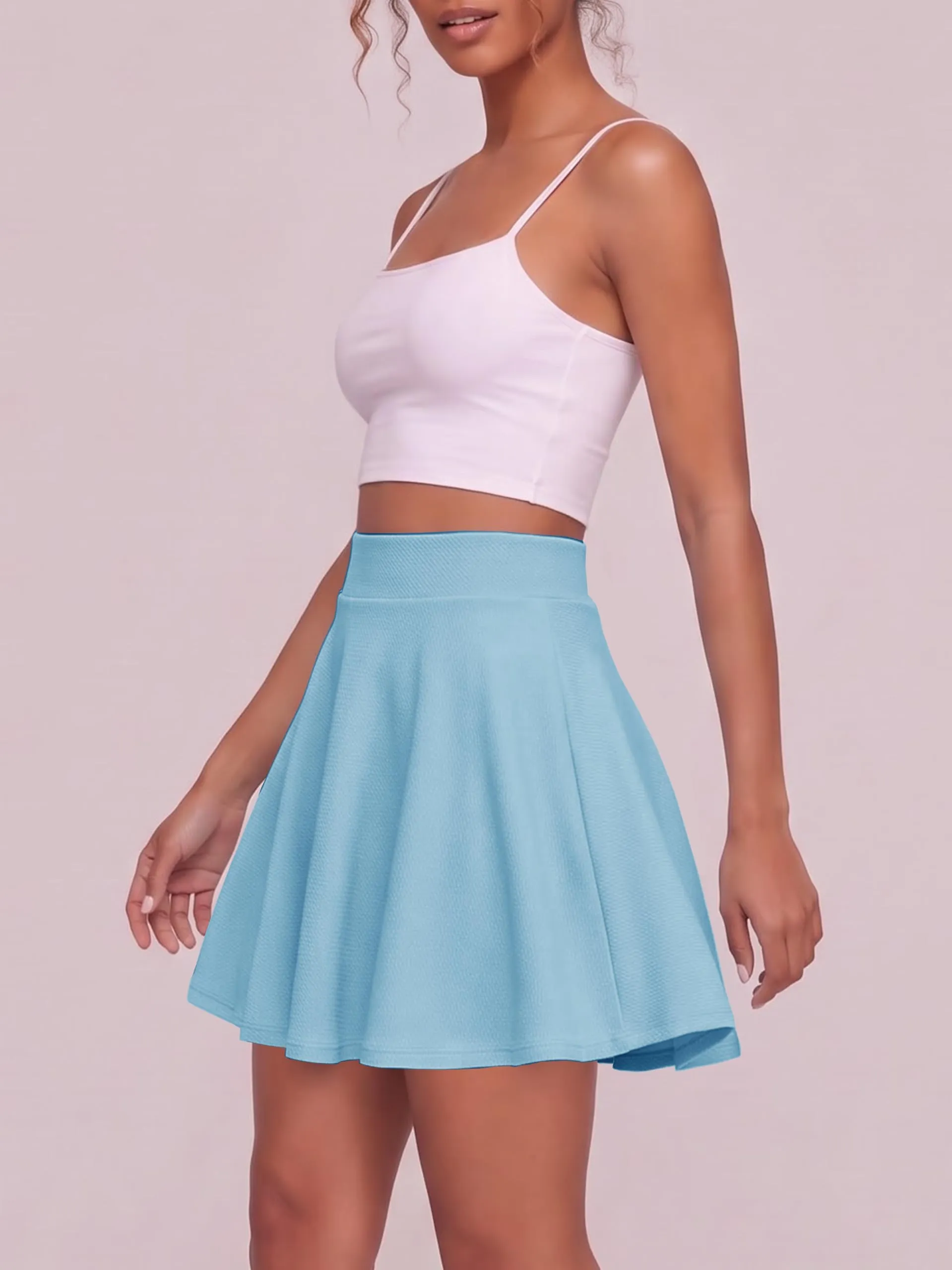 EXCHIC Gonna Mini A-Linea Vita Elastica Svasata (XS, Blu Chiaro) - immagine 5