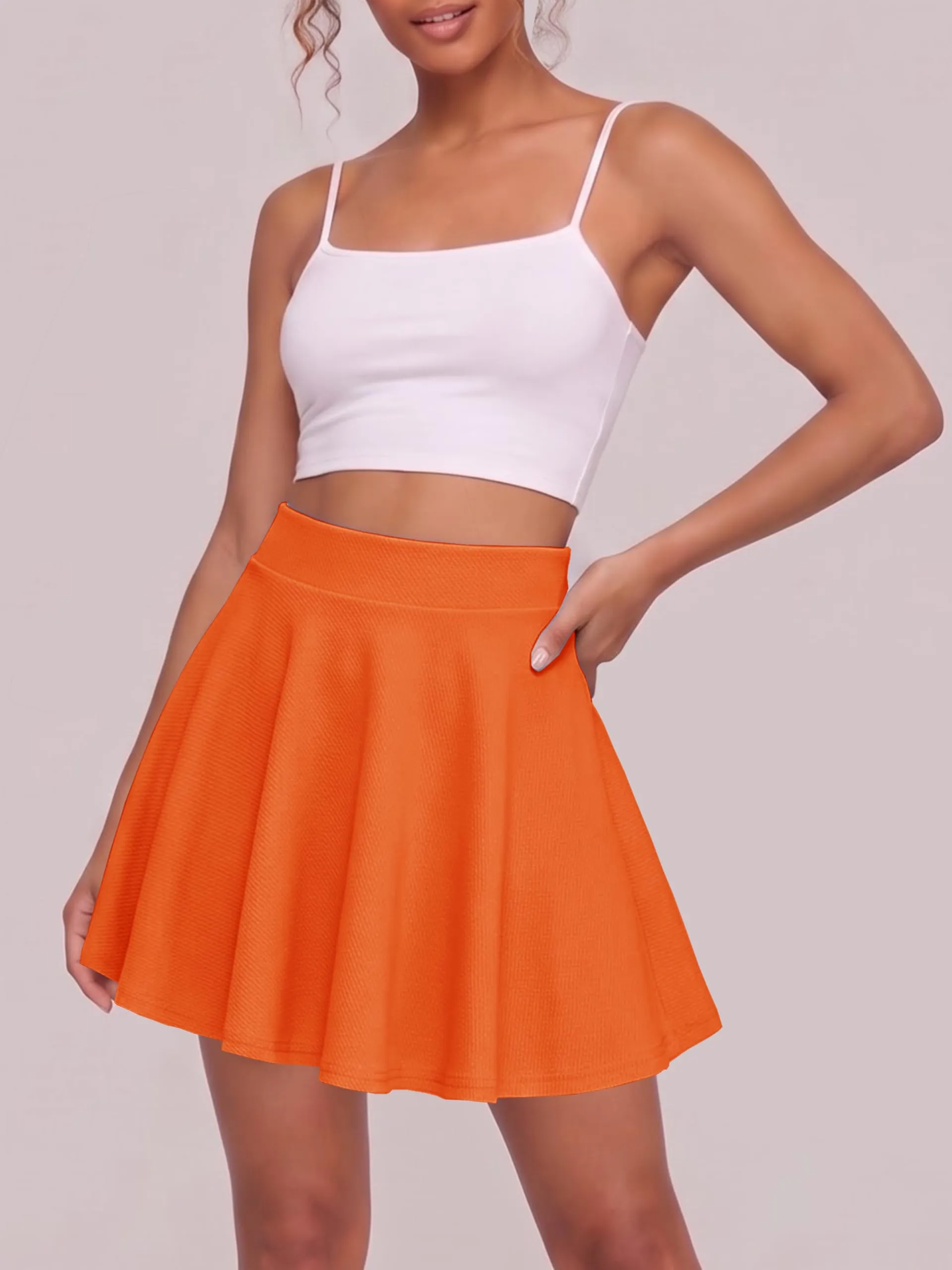 EXCHIC Gonna Mini a Linea con Vita Elastica, Arancione, L - immagine 3