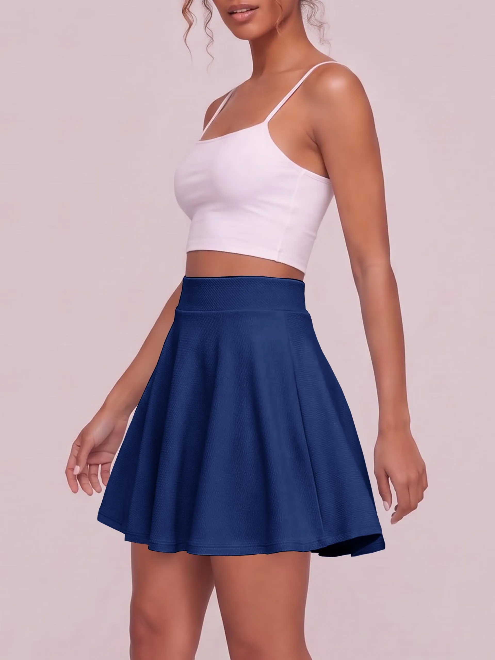 EXCHIC Donna Gonna Mini A-Linea Vita Elasticizzata Skater (L, Blu Reale) - immagine 5