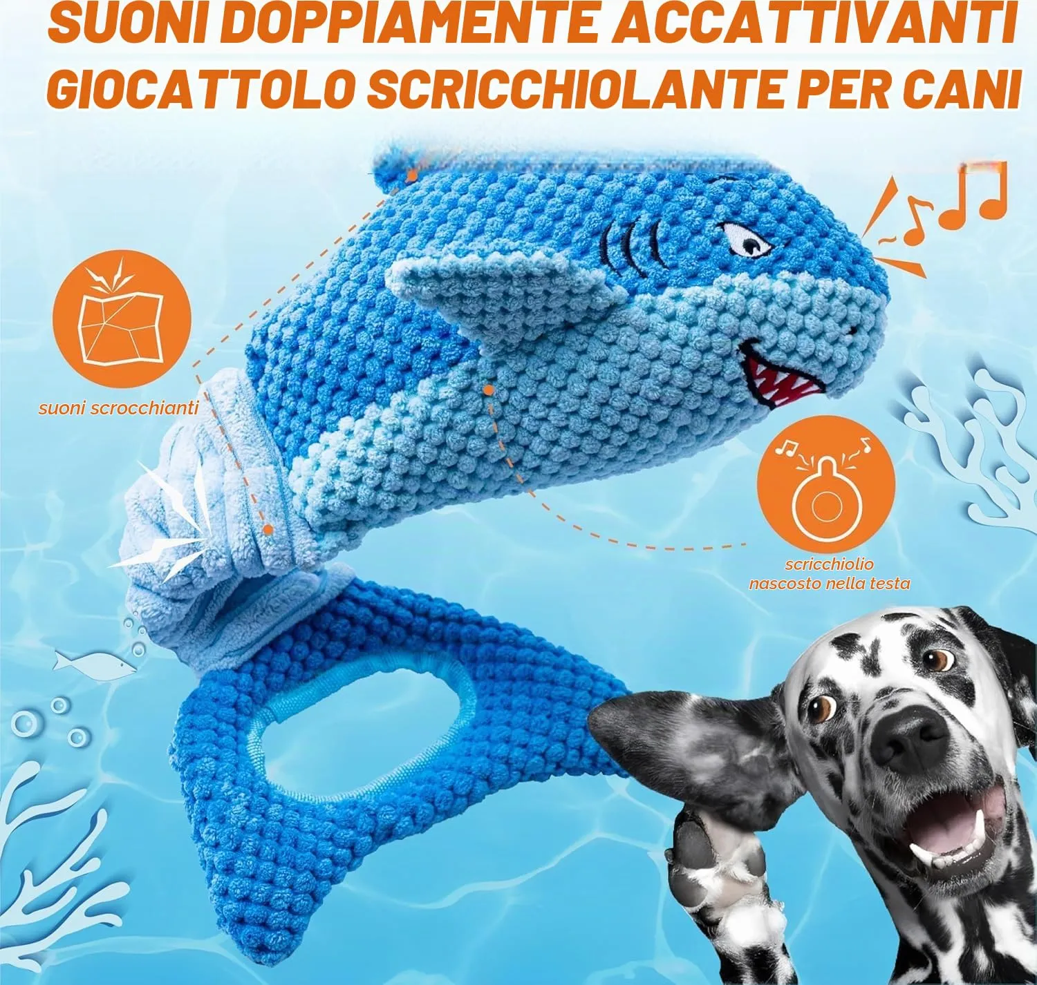 LEGEND SANDY Giocattolo per cani masticatori aggressivi, Squalo Blu, Grande - immagine 3