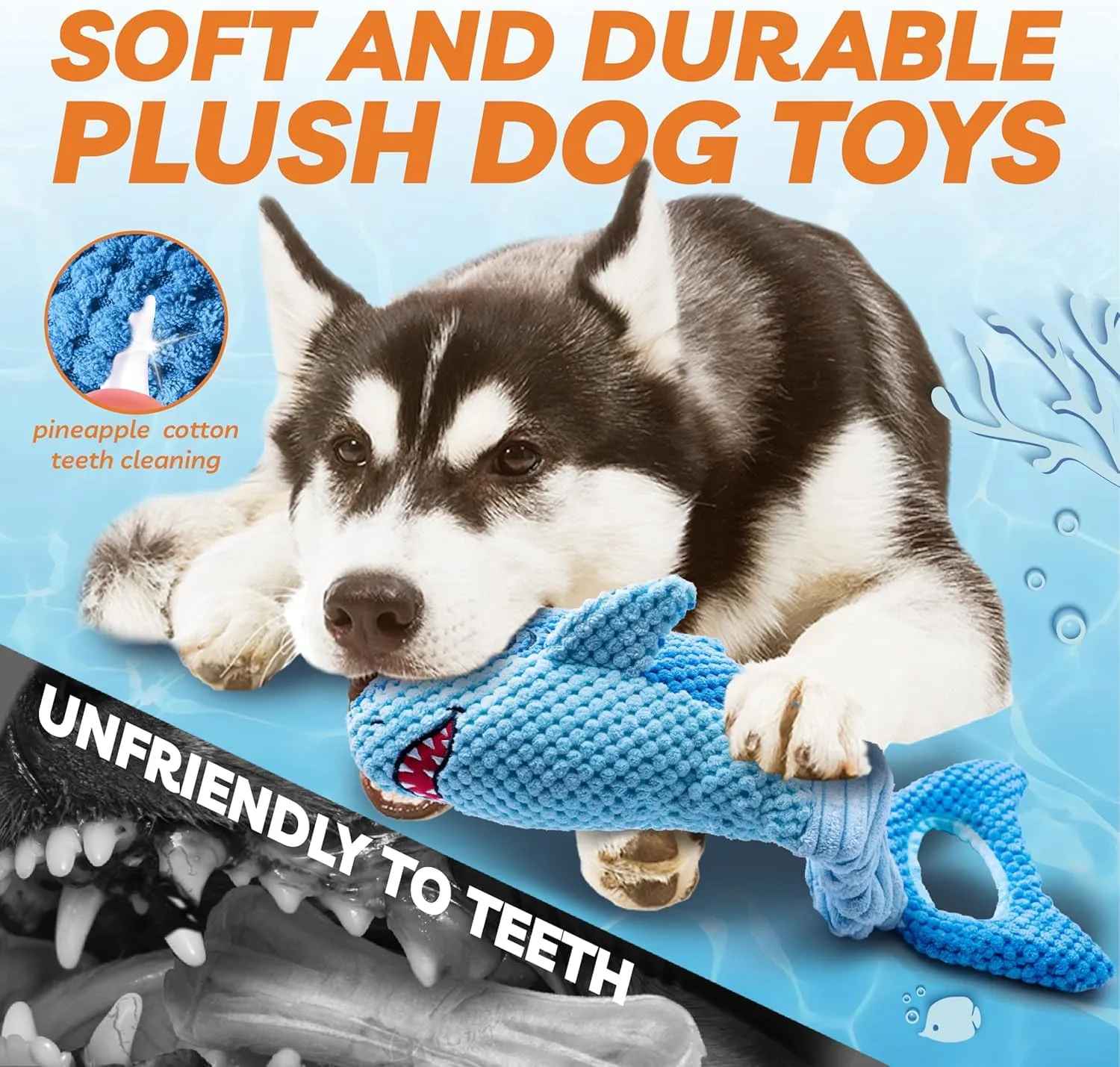 LEGEND SANDY Giocattolo per cani masticatori aggressivi, Squalo Blu, Grande - immagine 4