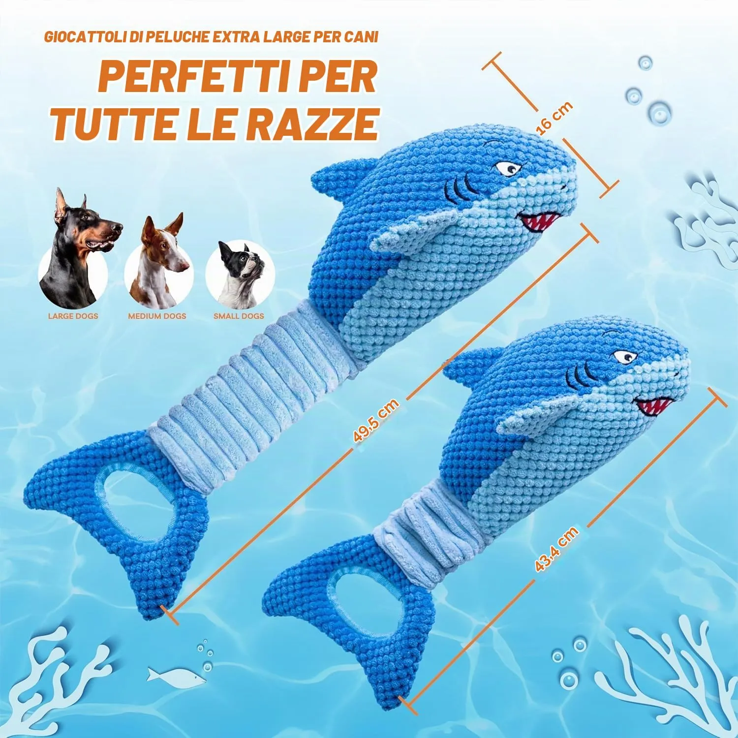 LEGEND SANDY Giocattolo per cani masticatori aggressivi, Squalo Blu, Grande - immagine 7