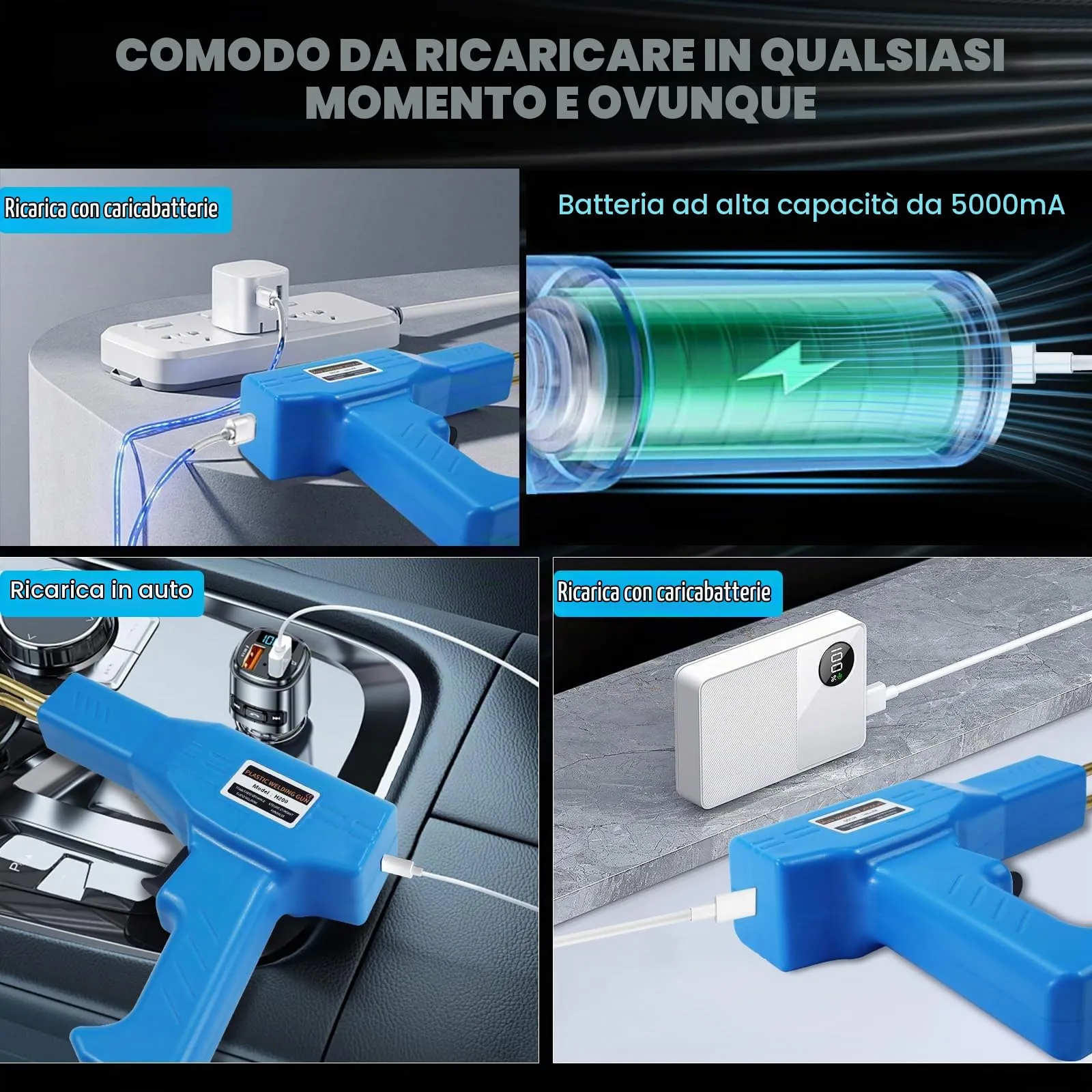 HYHJMISTY Saldatore per Plastica Senza Fili 200W, USB Ricaricabile con Batteria 5000mAh e 1050 Graffette, Kit per Riparazione Paraurti Auto - immagine 4