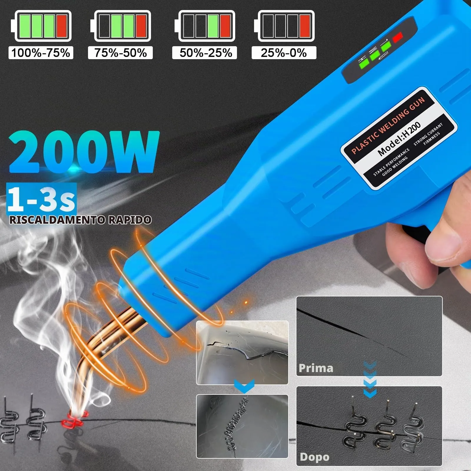 HYHJMISTY Saldatore per Plastica Senza Fili 200W, USB Ricaricabile con Batteria 5000mAh e 1050 Graffette, Kit per Riparazione Paraurti Auto - immagine 6