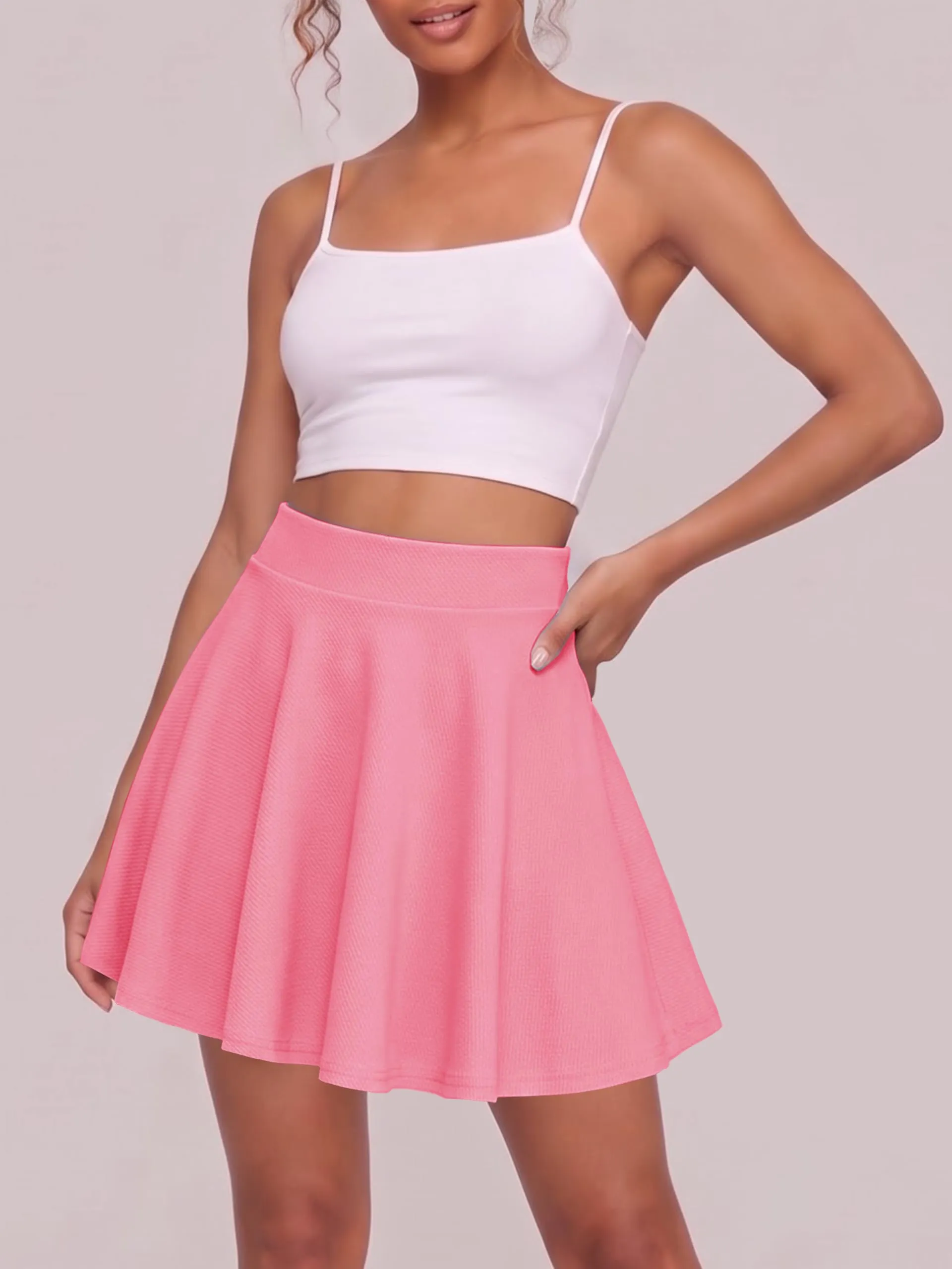 EXCHIC Gonna Mini A-Linea Vita Elastica Skater (L, Rosa) - immagine 3