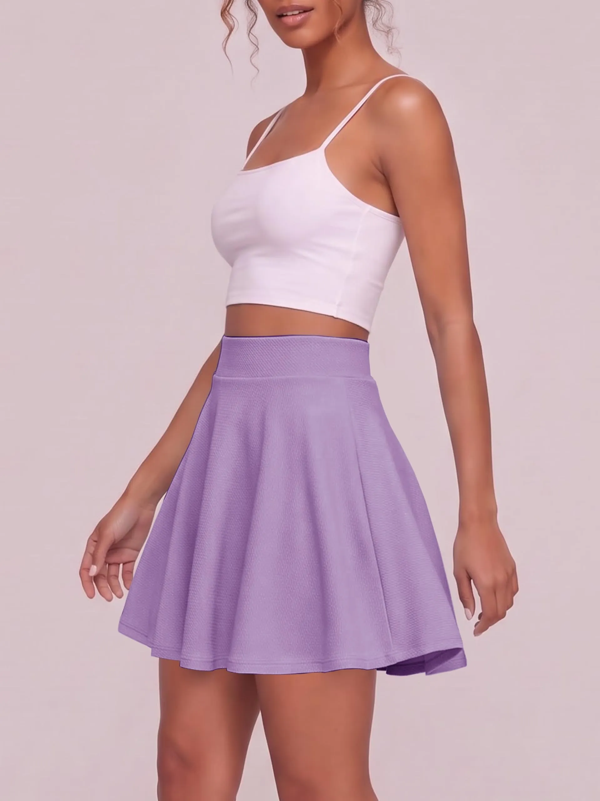 EXCHIC Donna Gonna Mini A-Linea Vita Elastica Skater (L, Lilla Viola) - immagine 5