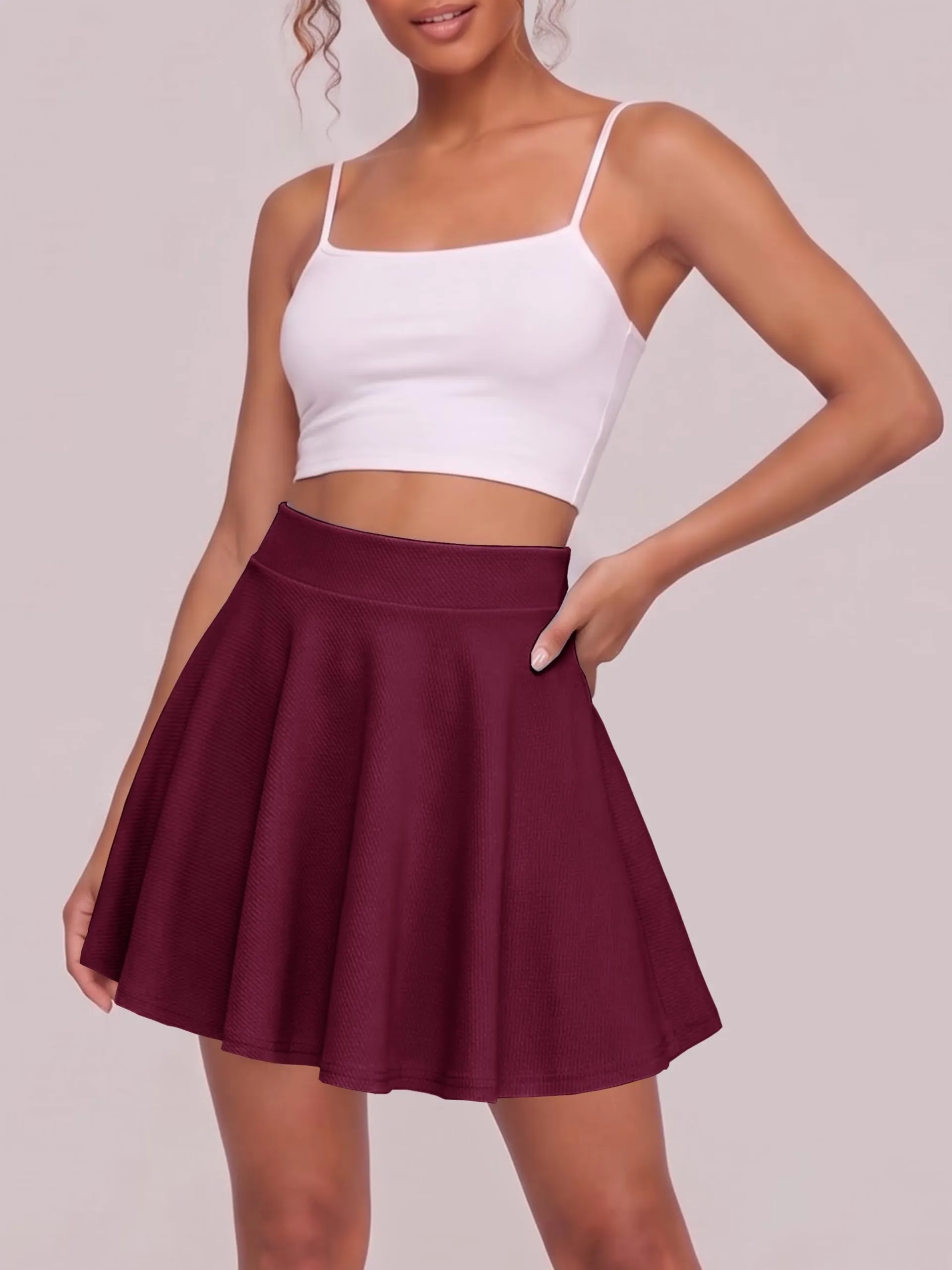 EXCHIC Gonna Mini A-Linea Vita Elasticizzata Skater (XL, Vino Rosso) - immagine 3