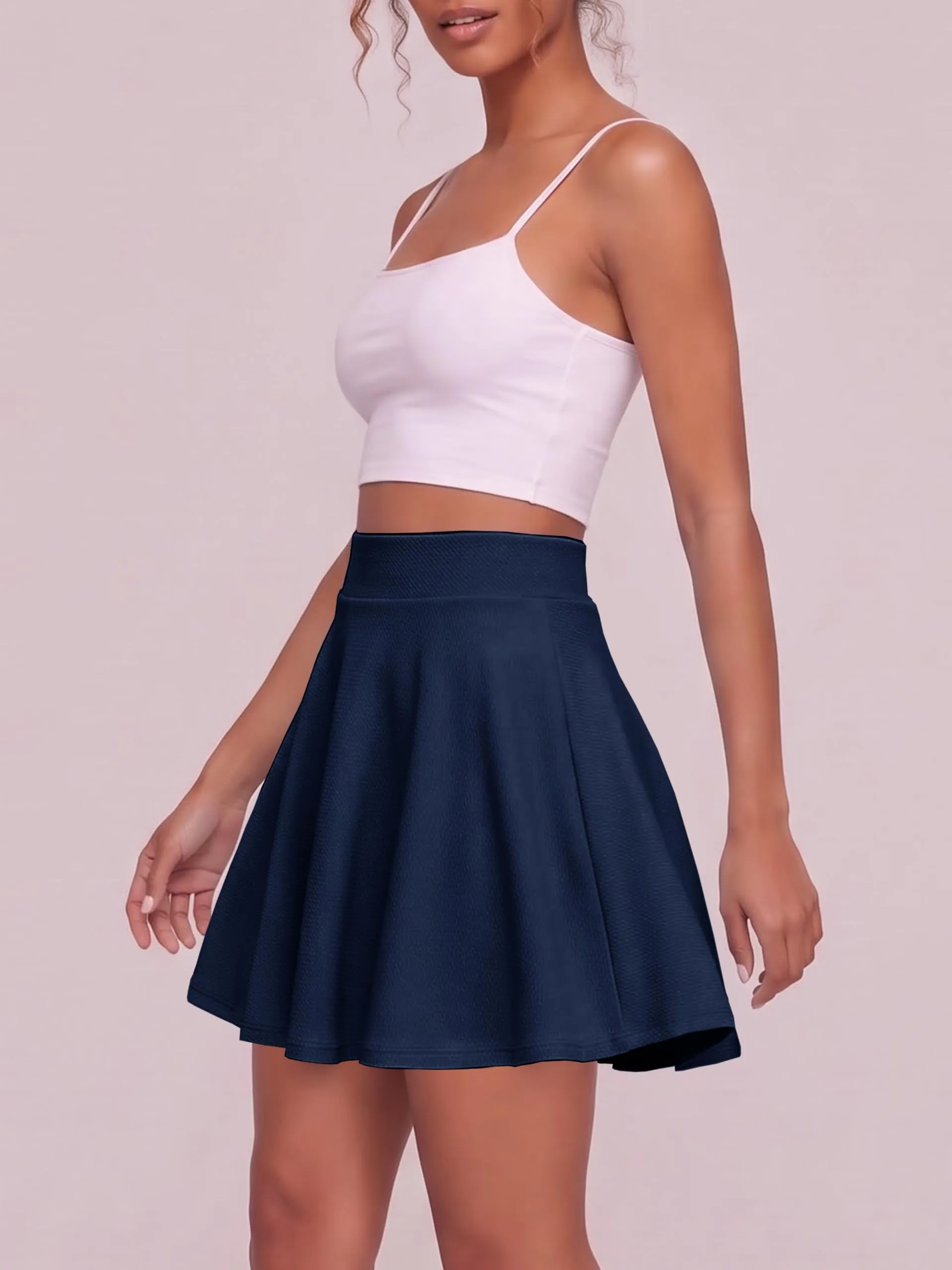 EXCHIC Donna Gonna Mini A-Linea Casual a Vita Elastica (XL, Blu Marino) - immagine 5