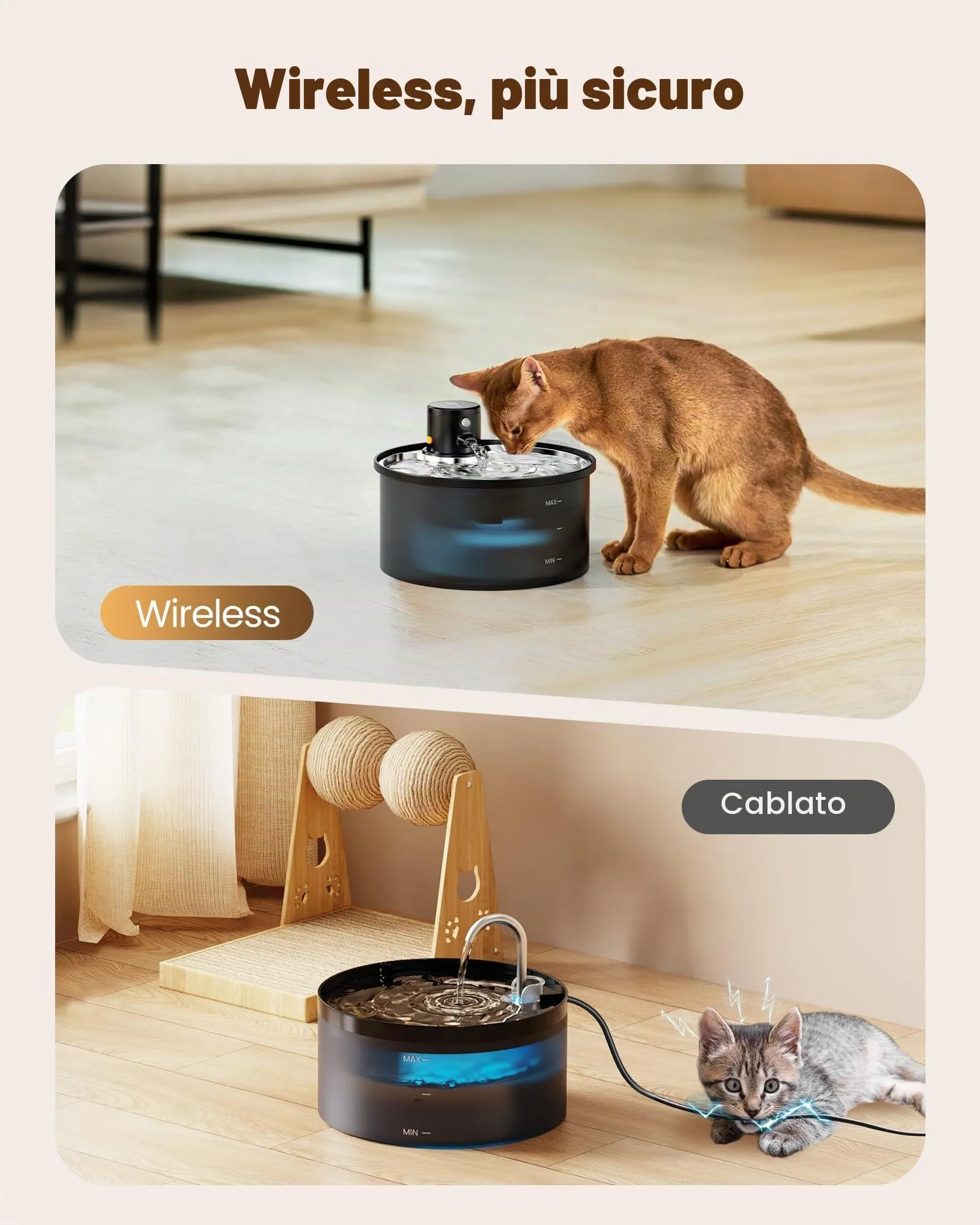 VKIMISS Fontanella per Gatti senza Fili con Sensore di Movimento, 3.2L, Batteria Ricaricabile 4000mAh, con 6 Filtri e 3 Spugne - immagine 3