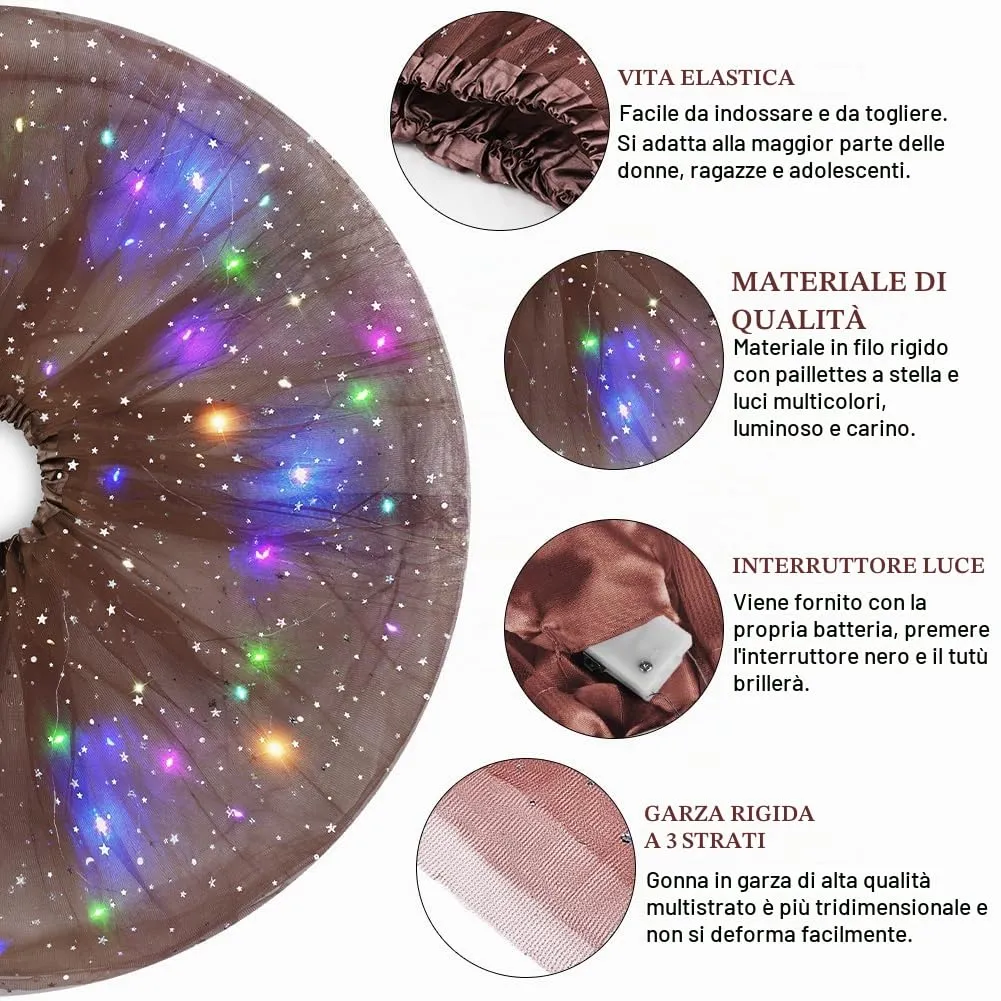 AYBUY Gonna Tutu a 3 Strati Luminosa con LED, Pattern Stelle, Lunghezza Maxi, Marrone - immagine 4