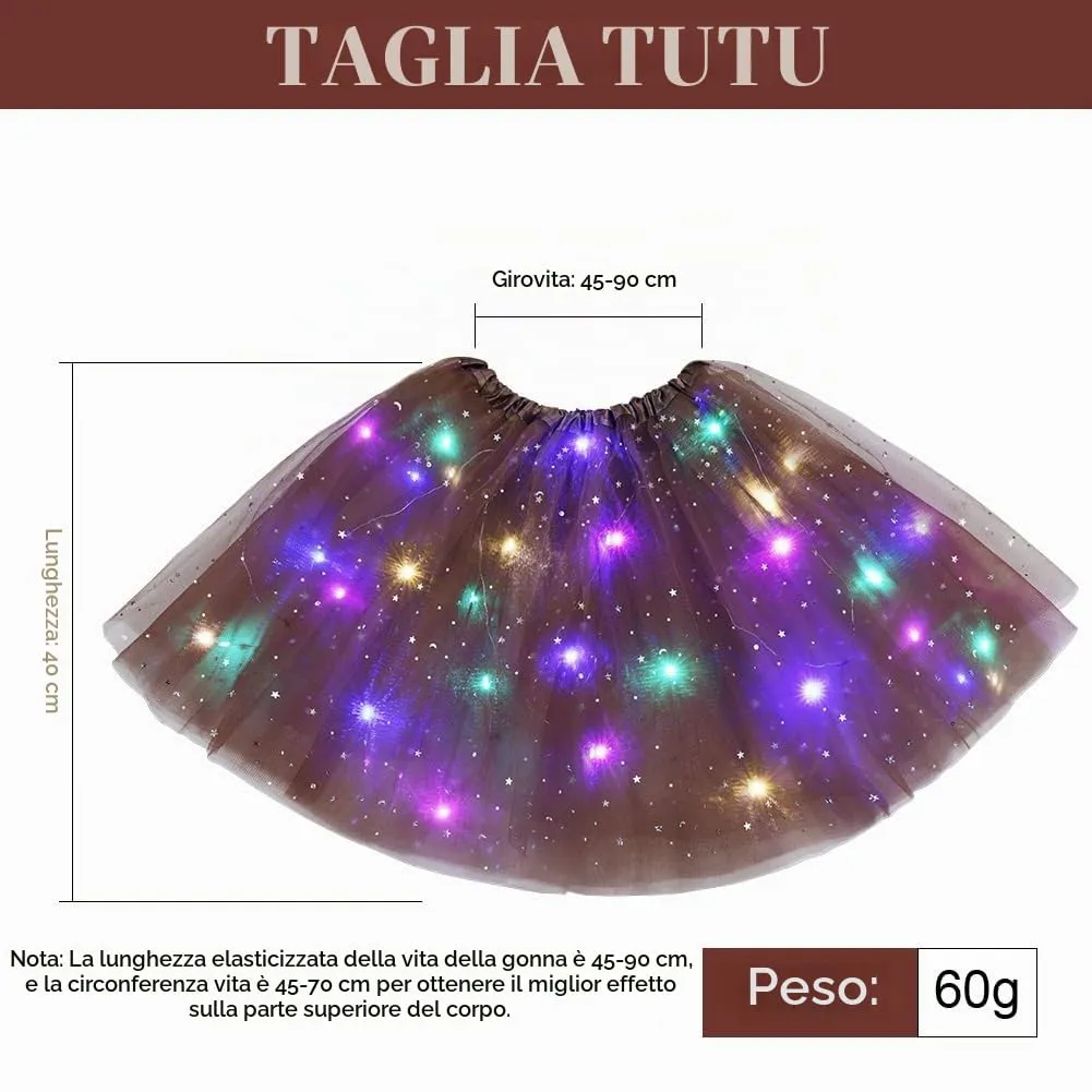 AYBUY Gonna Tutu a 3 Strati Luminosa con LED, Pattern Stelle, Lunghezza Maxi, Marrone - immagine 5
