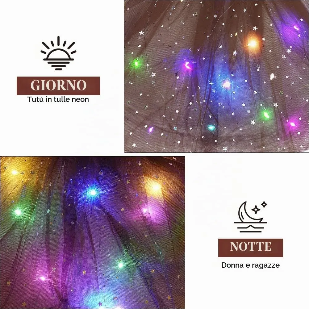 AYBUY Gonna Tutu a 3 Strati Luminosa con LED, Pattern Stelle, Lunghezza Maxi, Marrone - immagine 6