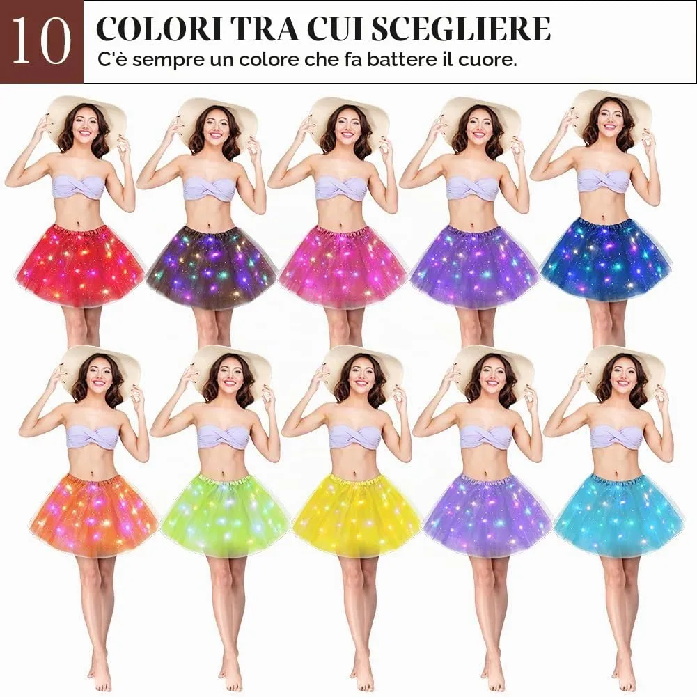 AYBUY Gonna Tutu a 3 Strati Luminosa con LED, Pattern Stelle, Lunghezza Maxi, Marrone - immagine 7