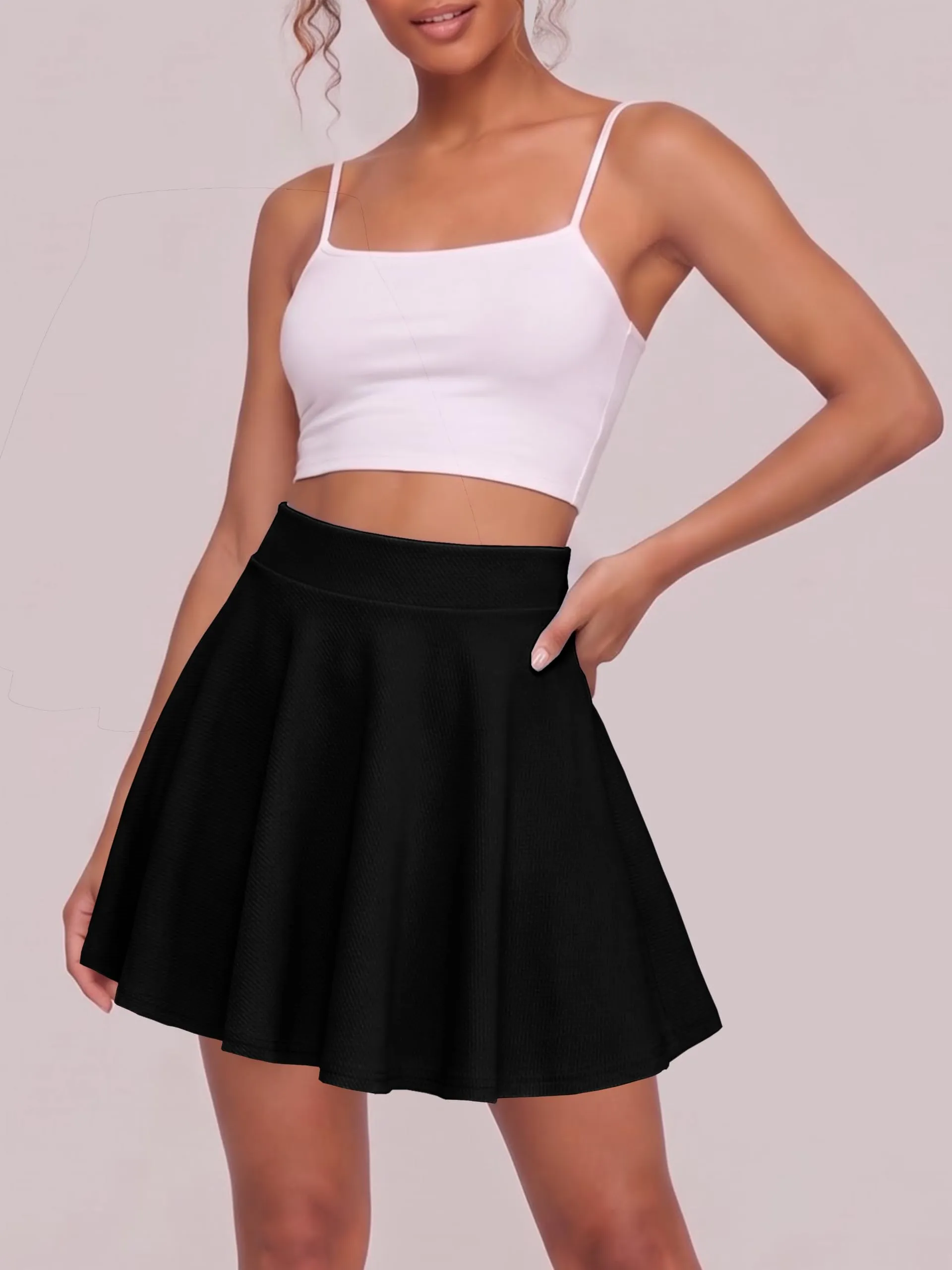 EXCHIC Gonna Mini A-Linea Vita Elastica Svasata (XXL, Nero) - immagine 3