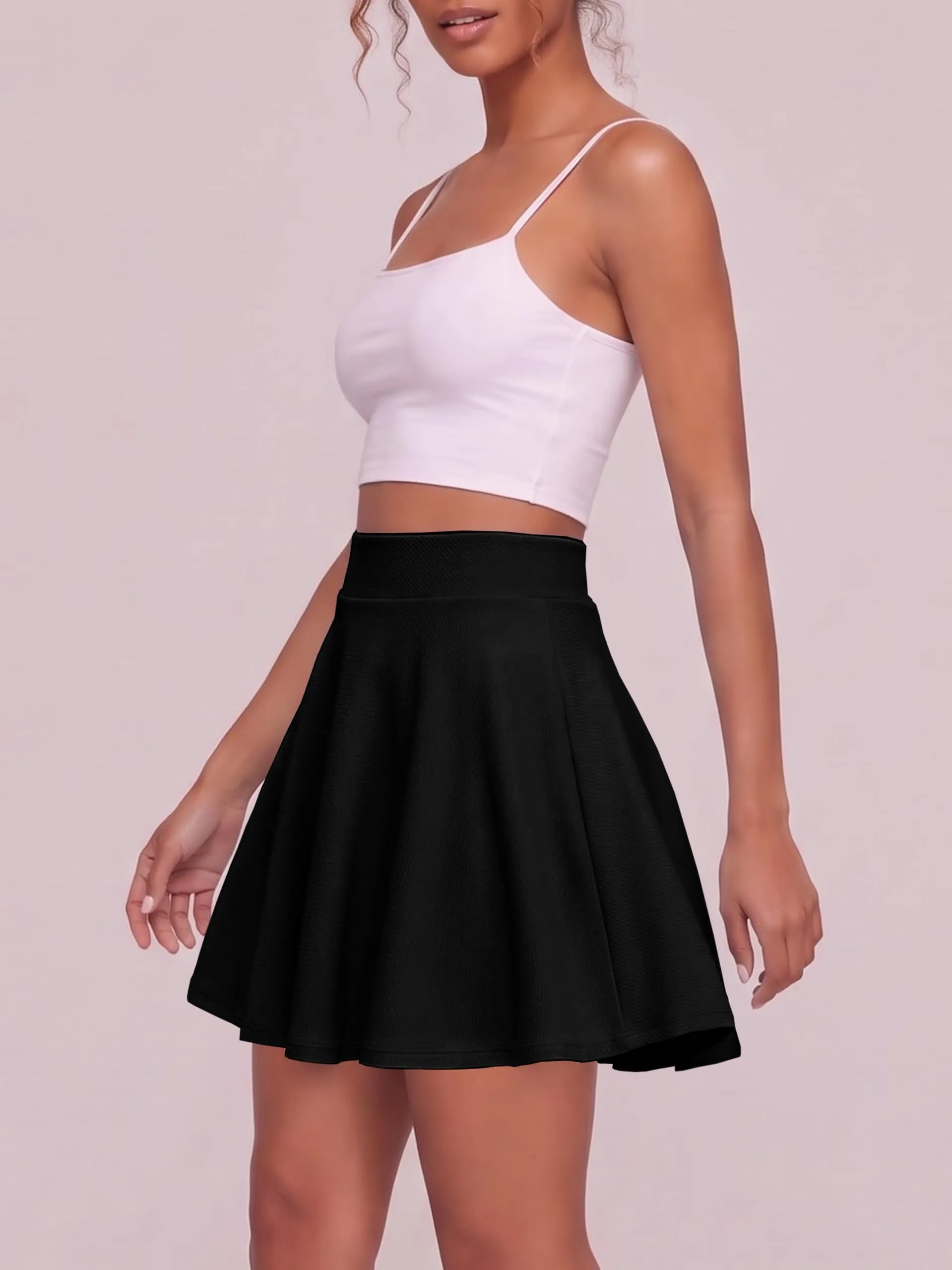 EXCHIC Gonna Mini A-Linea Vita Elastica Svasata (XXL, Nero) - immagine 5