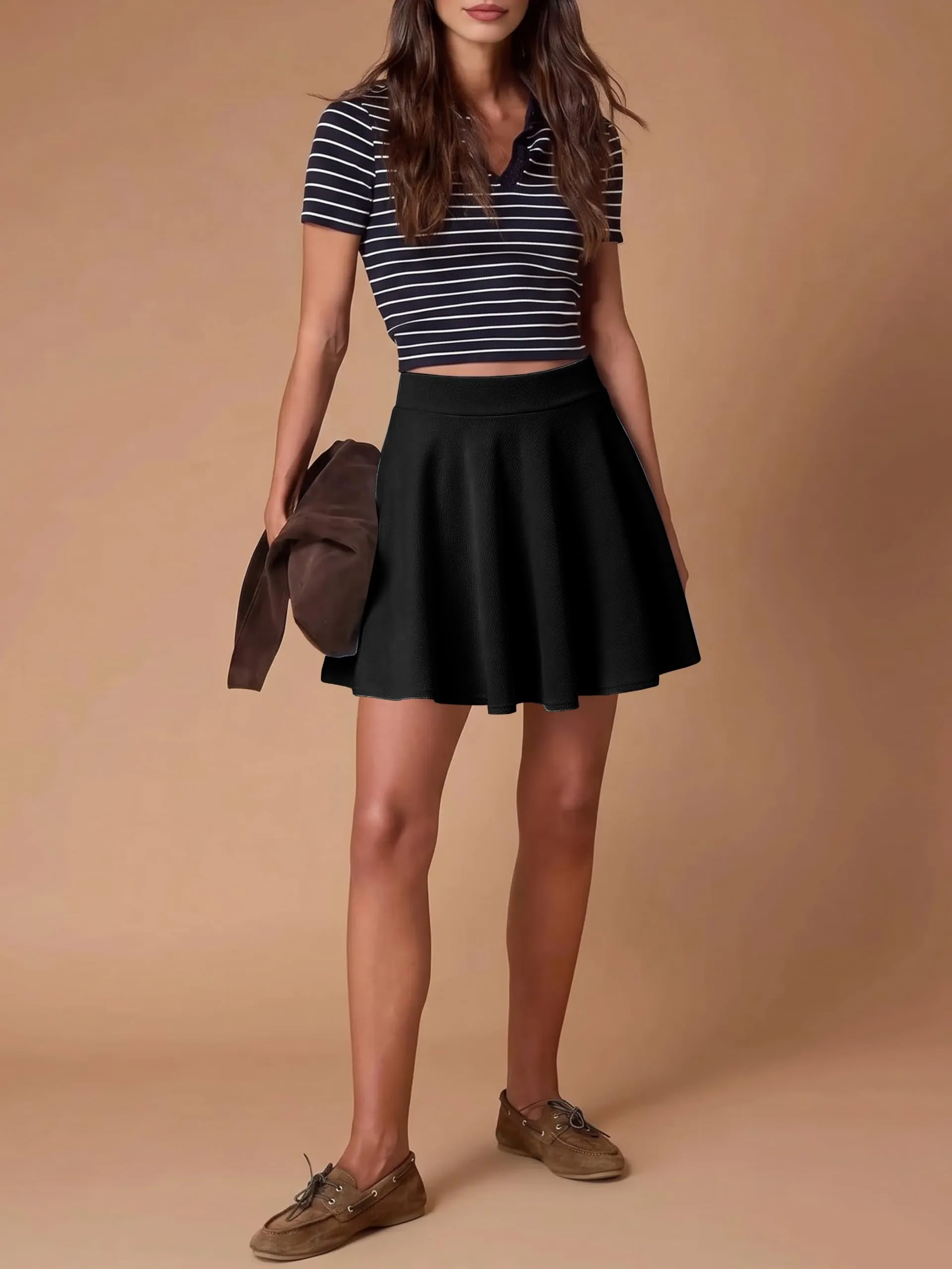 EXCHIC Gonna Mini A-Linea Vita Elastica Svasata (XXL, Nero) - immagine 7