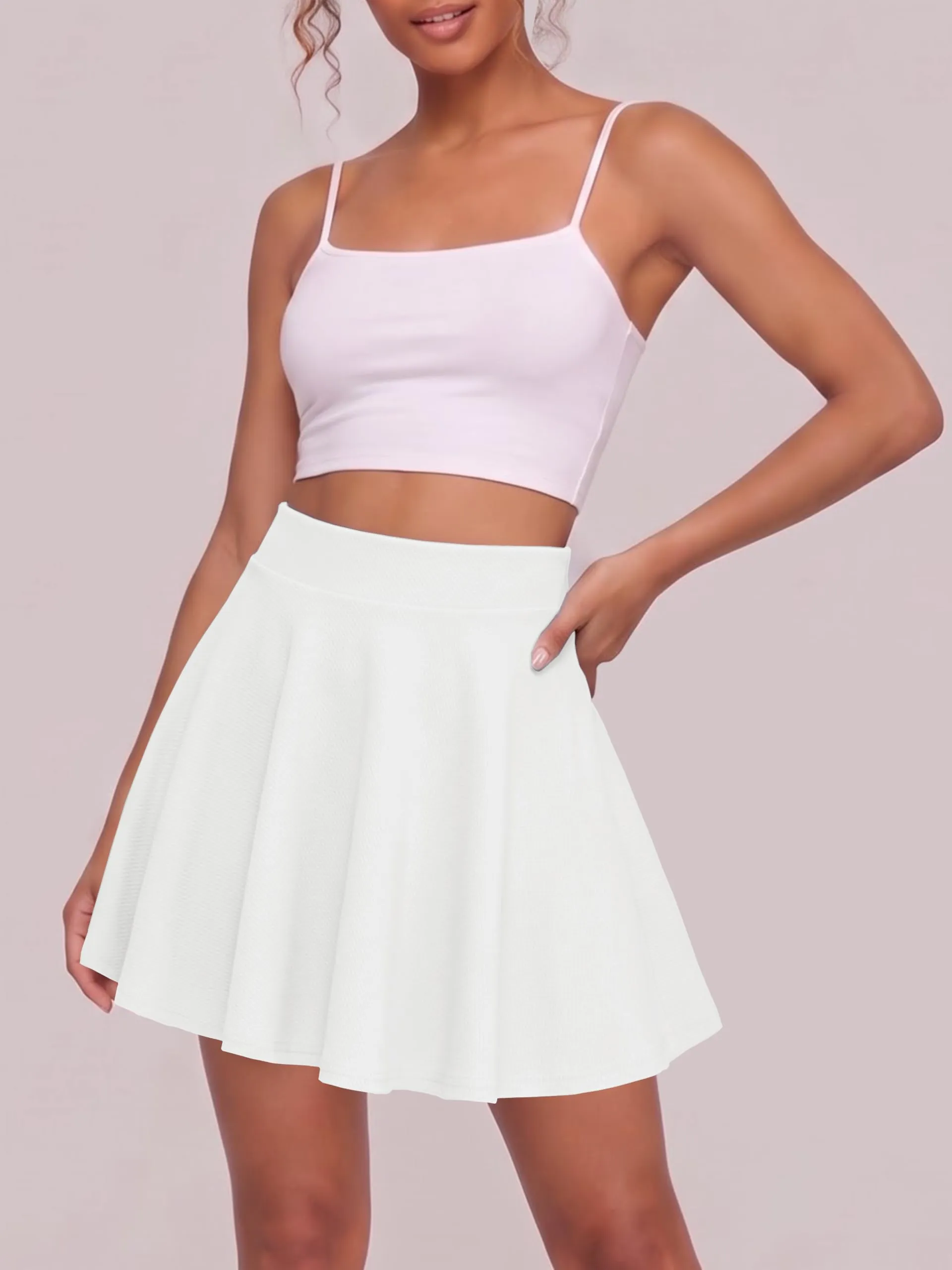 EXCHIC Gonna Mini A-Linea a Vita Elastica Svasata (L, Bianco) - immagine 3