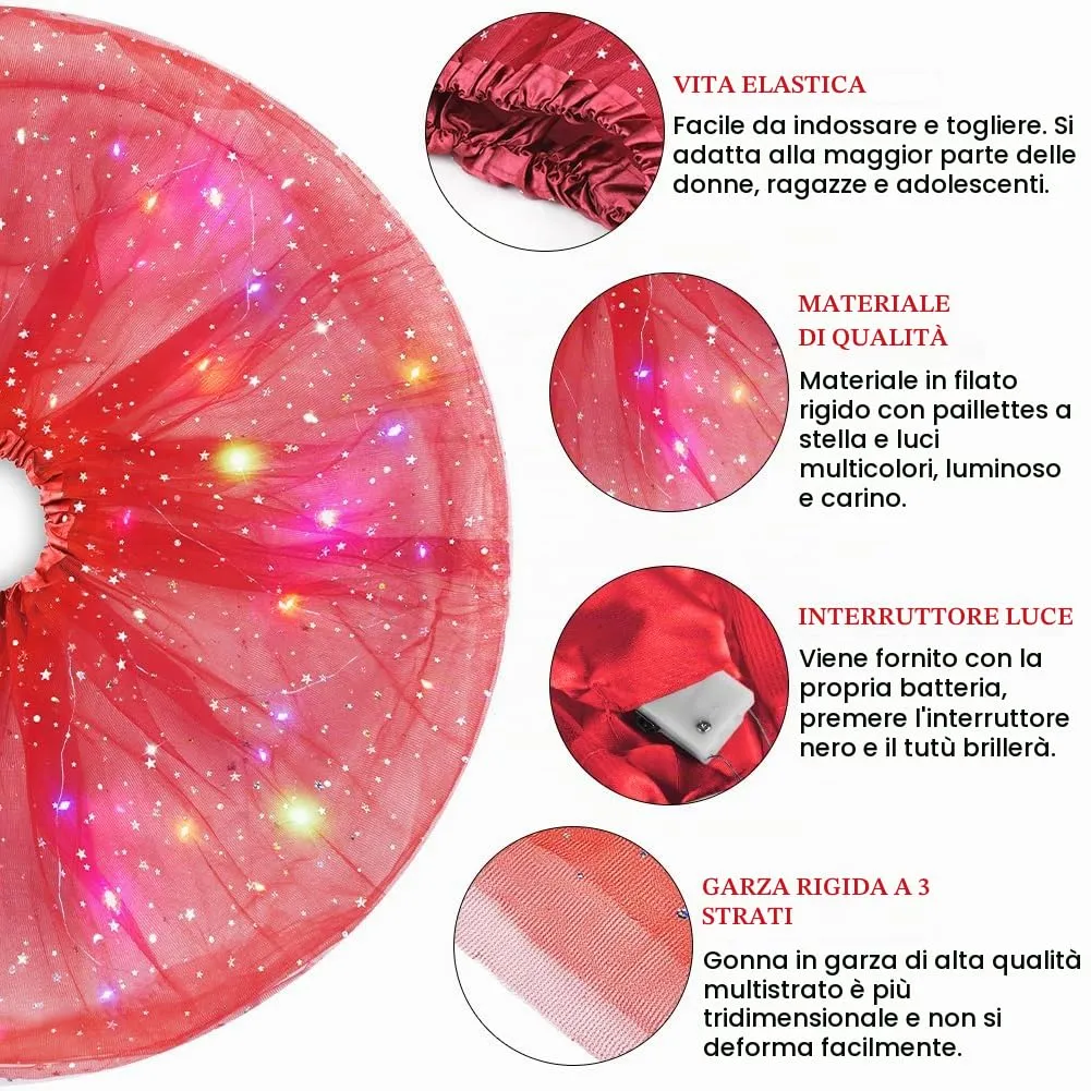 AYBUY Gonna Tutù a 3 Strati con Luci LED Rossa - immagine 4
