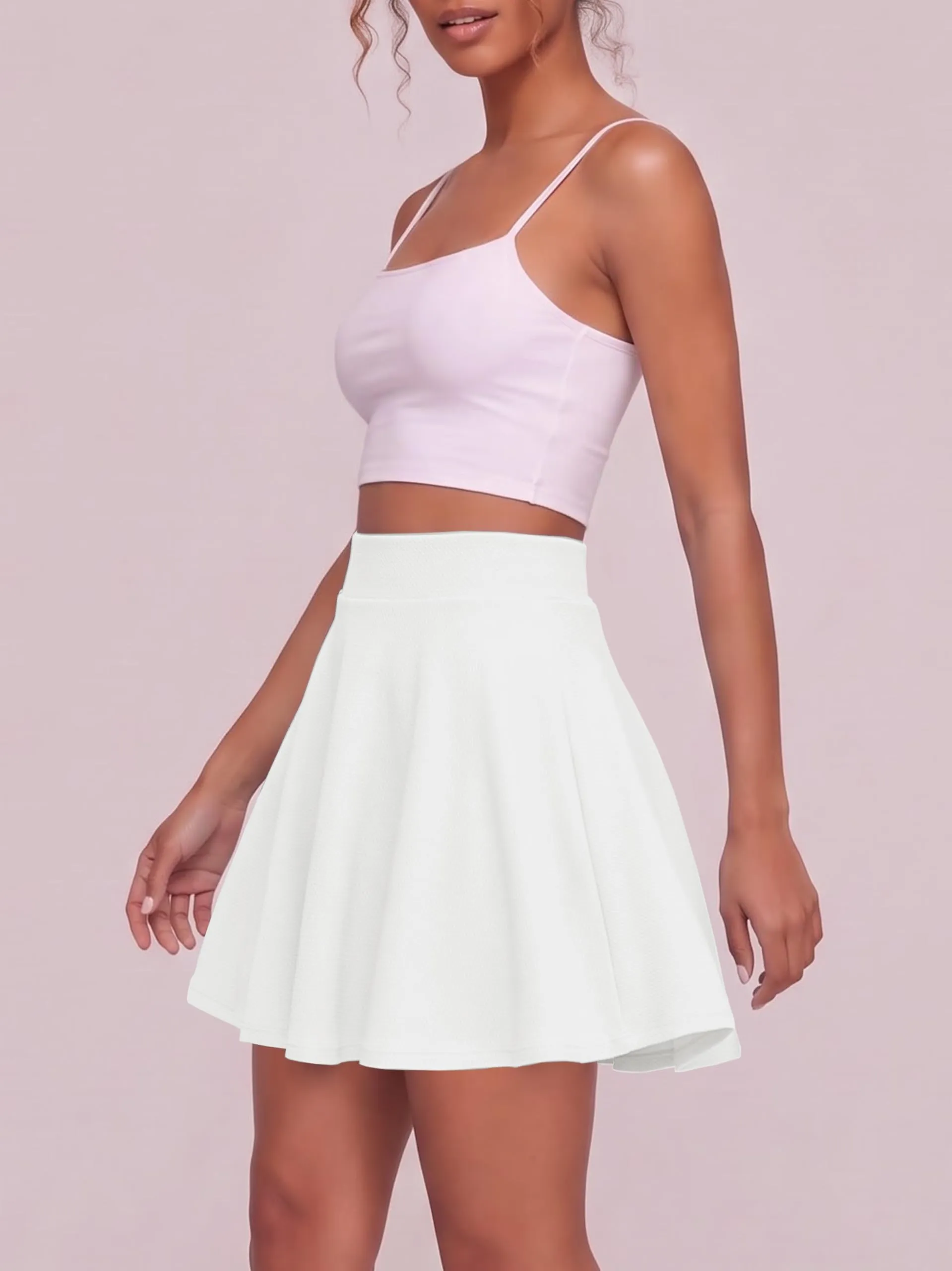 EXCHIC Donna Gonna Mini A-Linea Vita Elastica Svasata (XXL, Bianco) - immagine 5