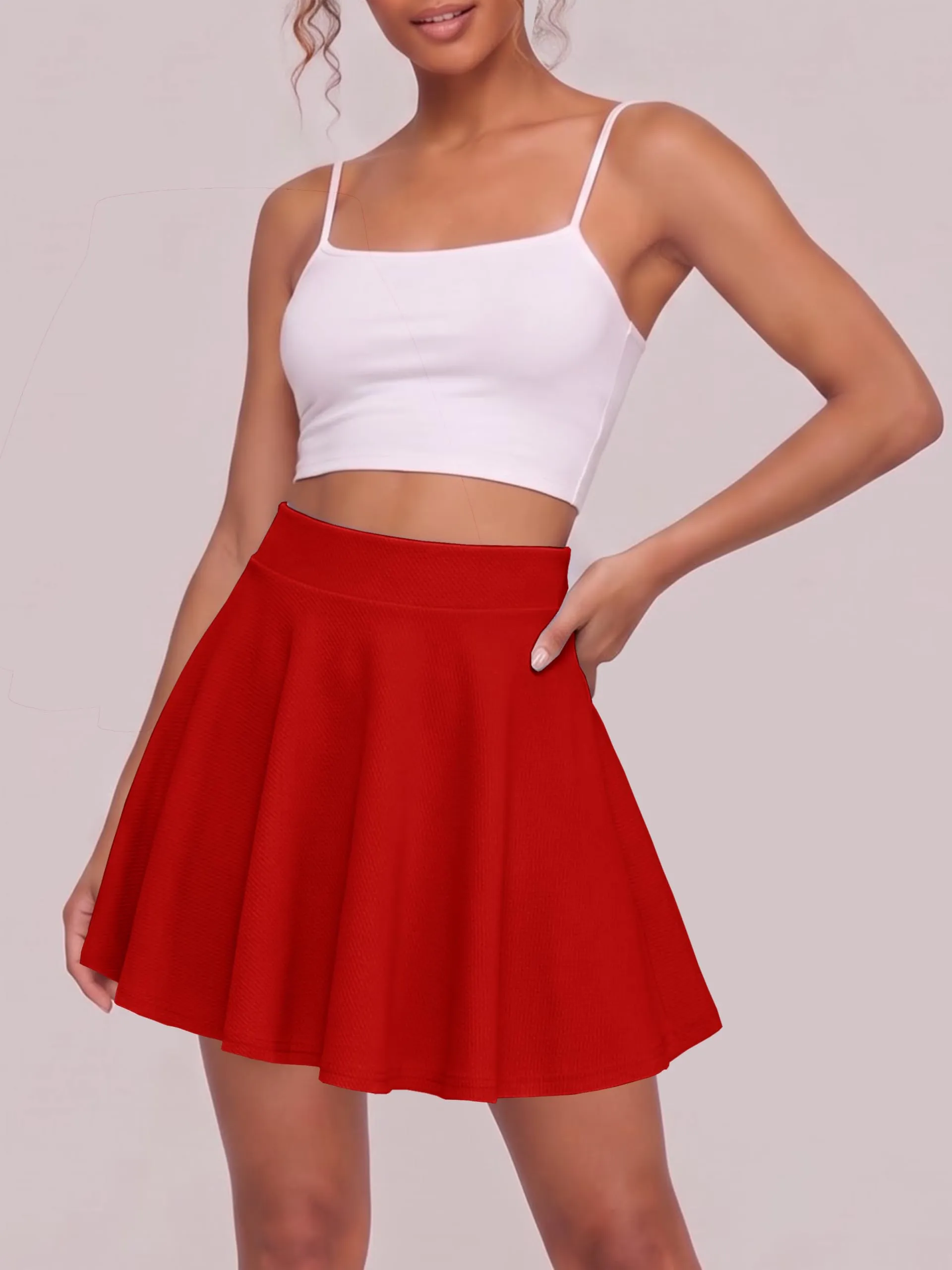 EXCHIC Donna Gonna Mini A-Linea Vita Elastica Svasata (XXL, Rosso) - immagine 3
