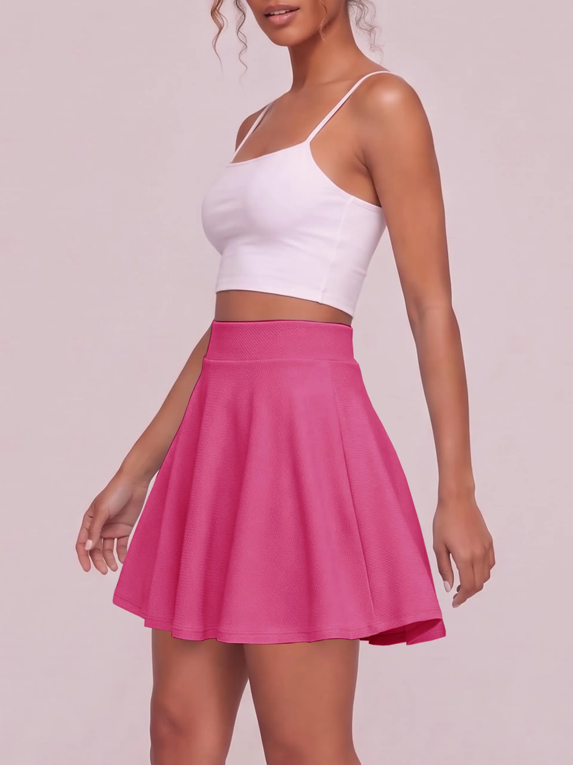 EXCHIC Gonna Mini A-Linea con Vita Elastica, Rose Rosso, S - immagine 5