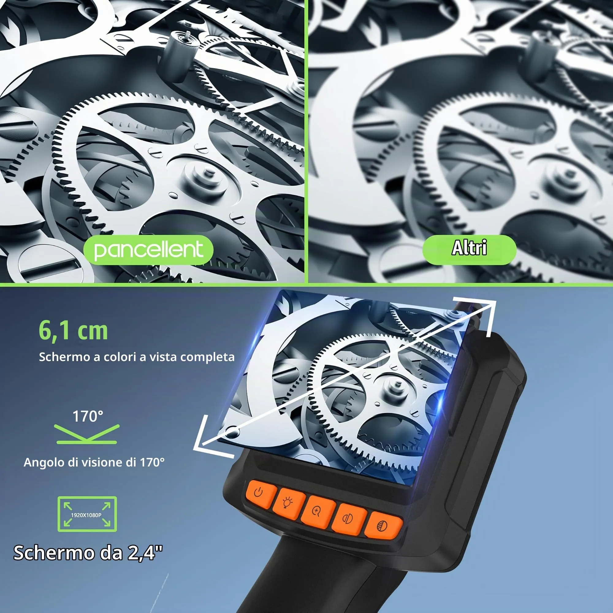 Pancellent Telecamera Endoscopica 1920P con Display HD, Periscopio Industriale Impermeabile IP67, 8 LED Regolabili e Cavo Semirigido 5M - immagine 3
