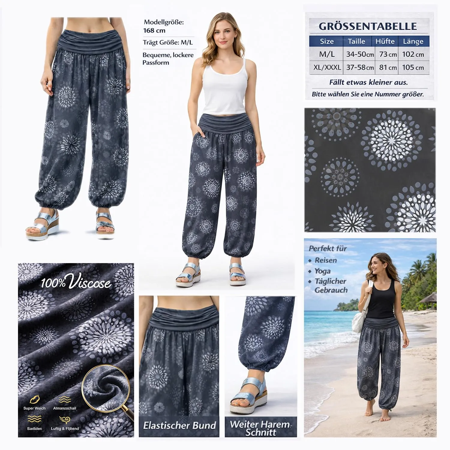 GLAMEXX24 Pantaloni Harem Donna in Viscosa a Strisce con Tasche - immagine 3
