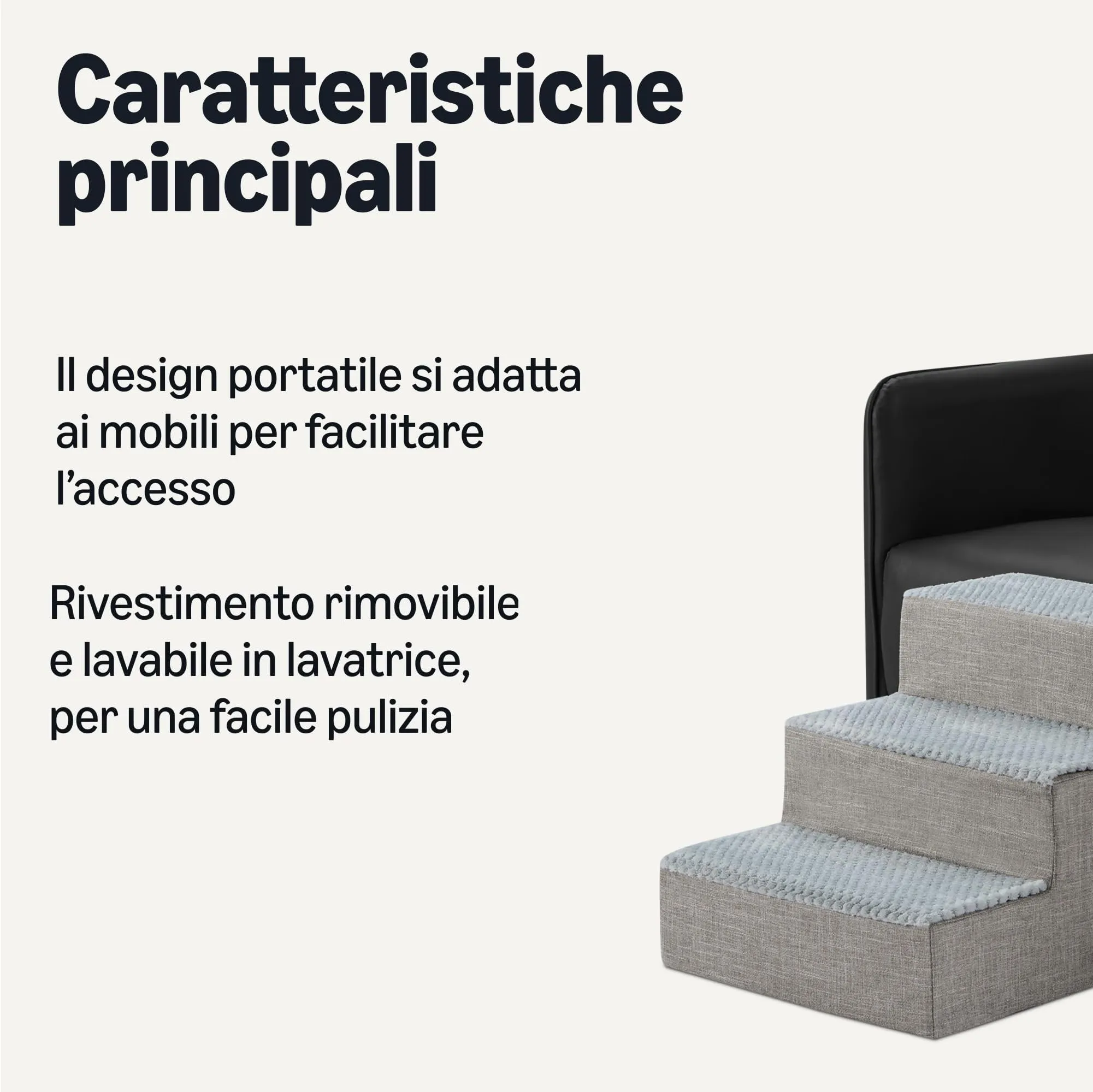 Amazon Basics Scaletta per Cani a 3 Gradini per Letto e Divano con Base Antiscivolo, Grigio - immagine 2