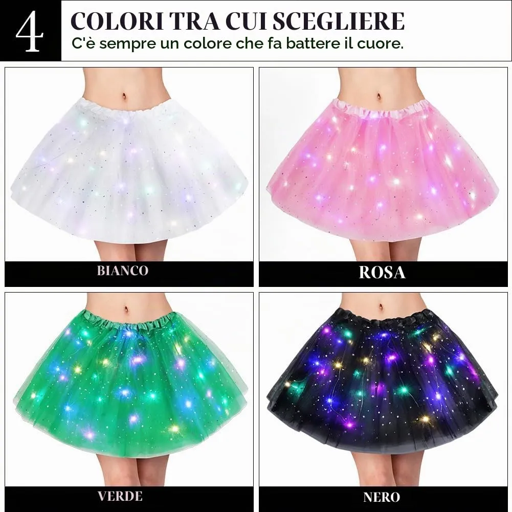 AYBUY Gonna Tutù a LED a 3 Strati in Poliestere, Nero, Vita 45 cm, Lunghezza 40 cm - immagine 9