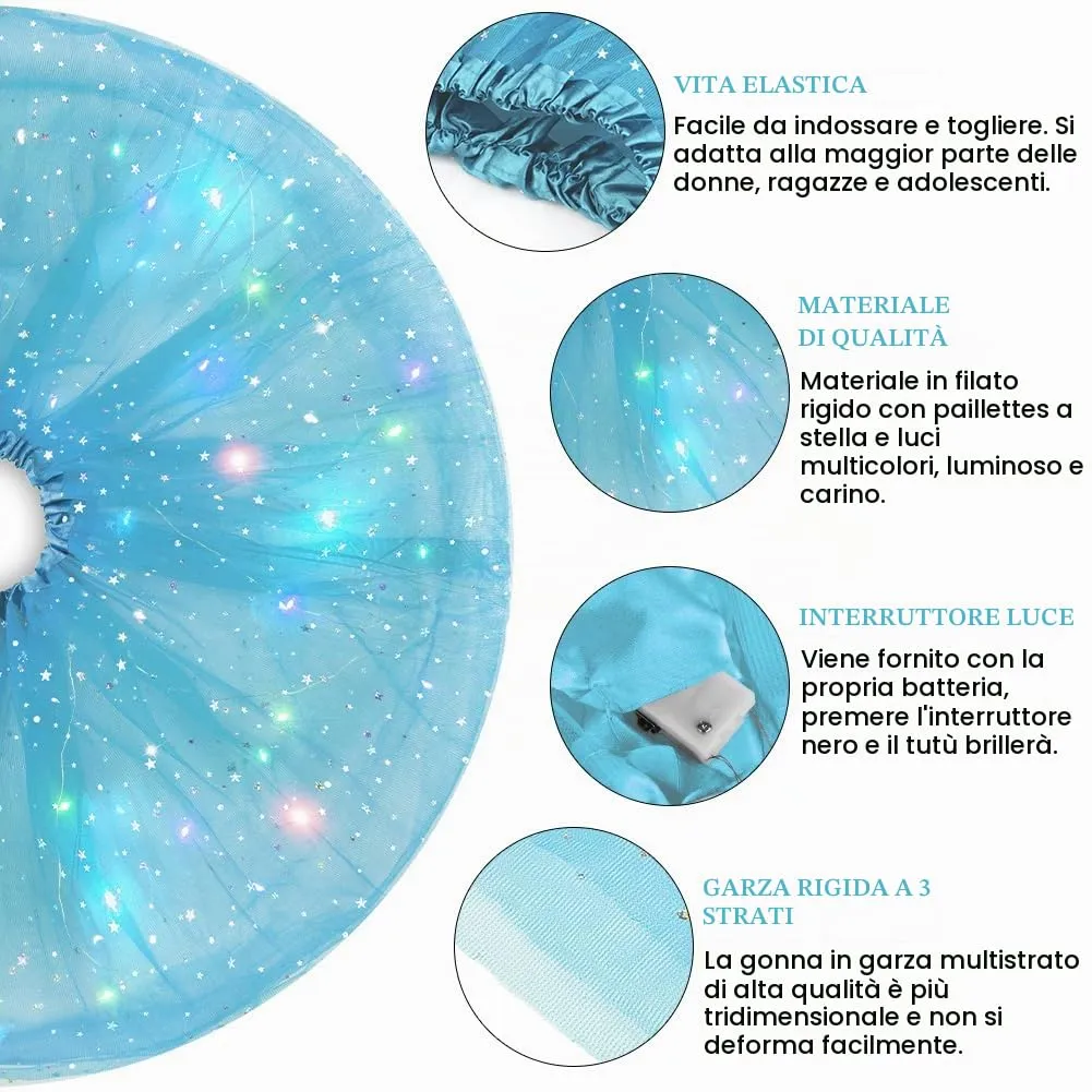 AYBUY Gonna Tutu in Tulle a 3 Strati Luminosa a LED per Ballo e Carnevale - immagine 4