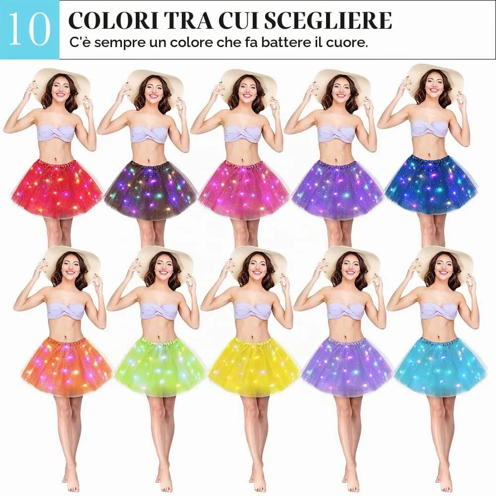 AYBUY Gonna Tutu in Tulle a 3 Strati Luminosa a LED per Ballo e Carnevale - immagine 7