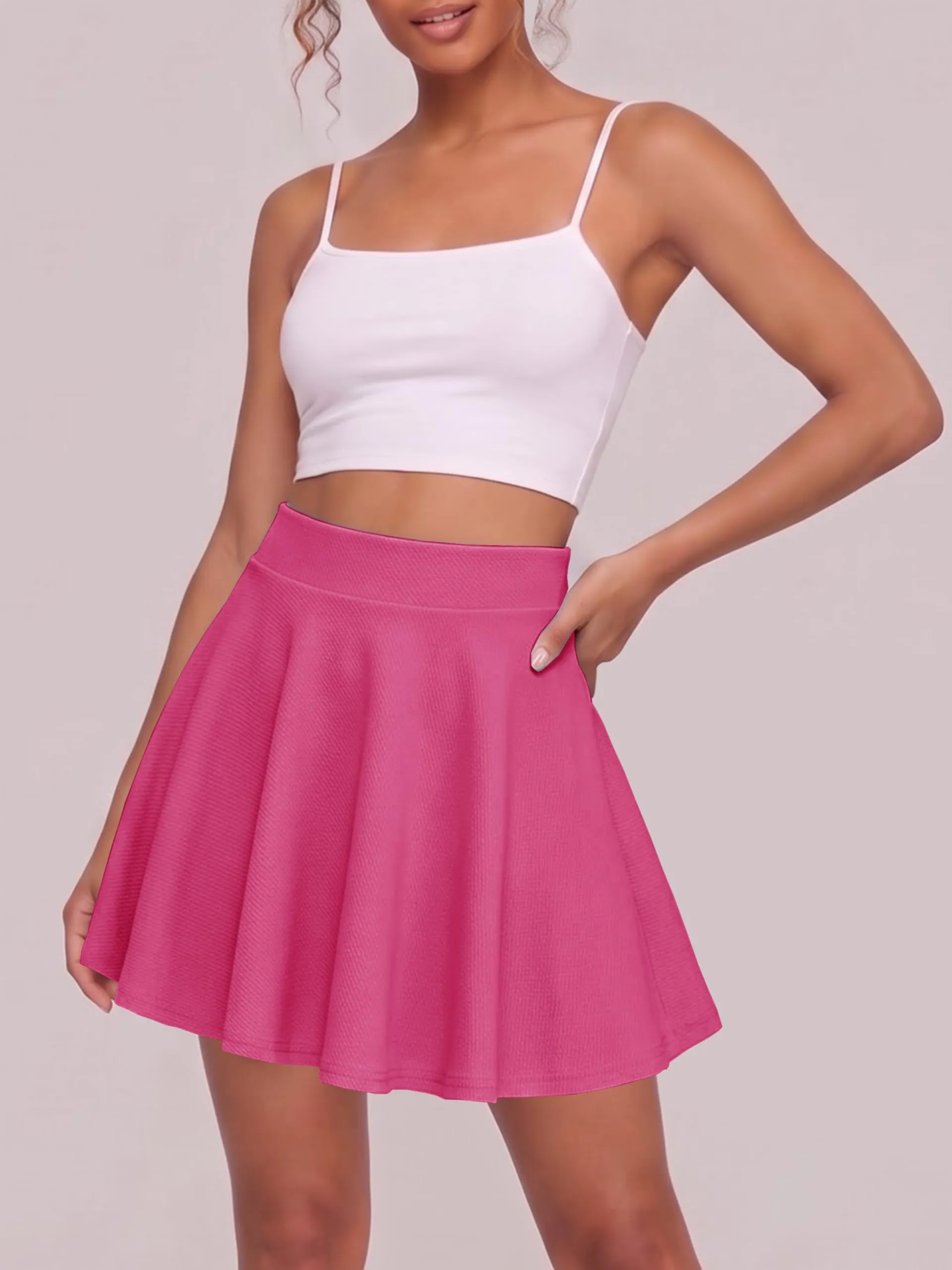 EXCHIC Donna Mini Gonna A-Linea Vita Elastica (XS, Rose Rosso) - immagine 3