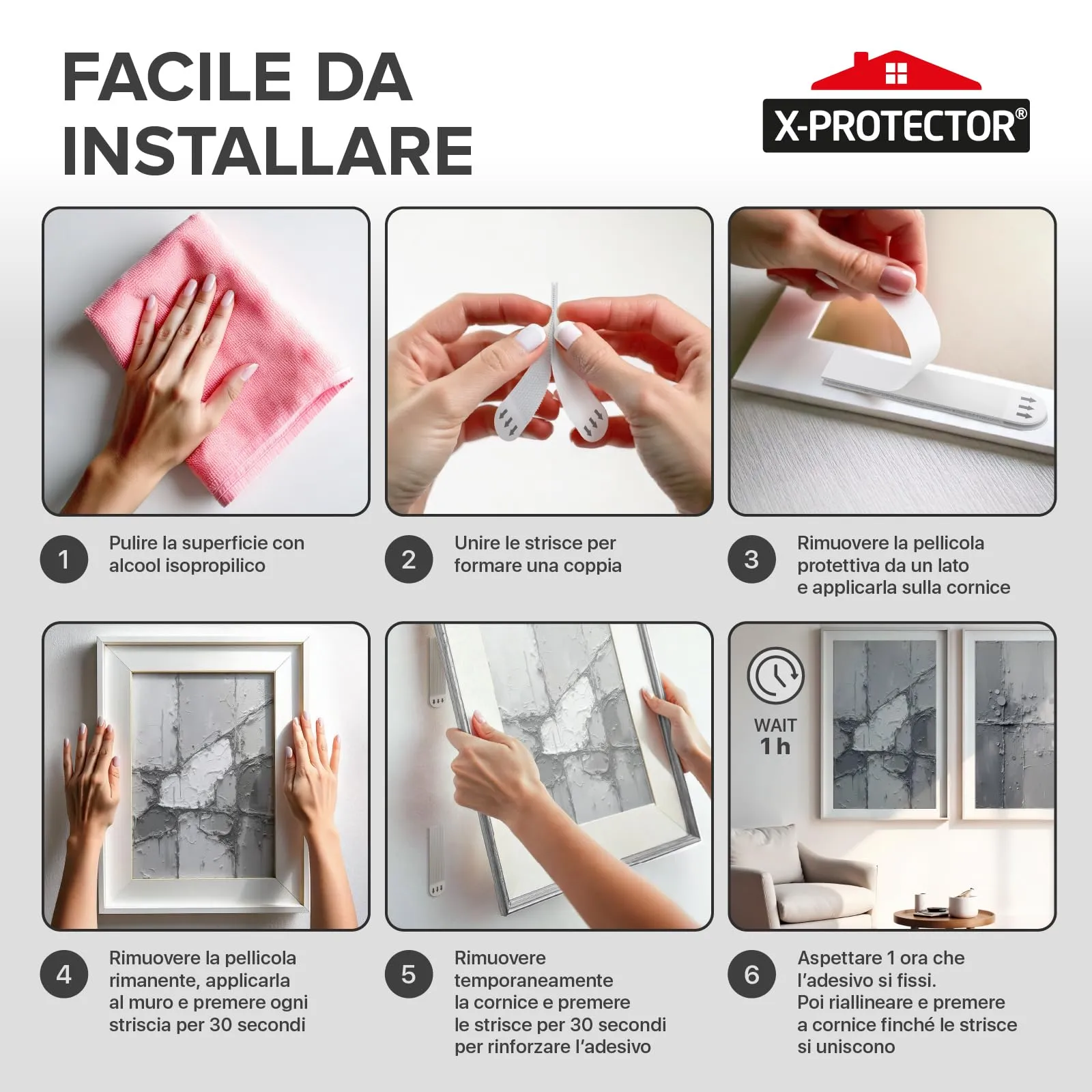 X-Protector Strisce Appendi Quadri Adesivi - 28 Paia, M + L - immagine 7