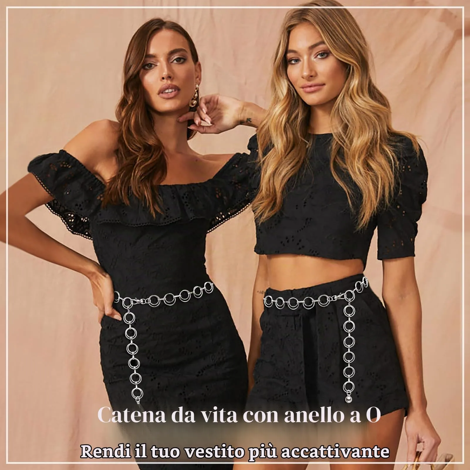 MELLIEX Cintura a Catena in Metallo Regolabile Argento per Donna - immagine 2