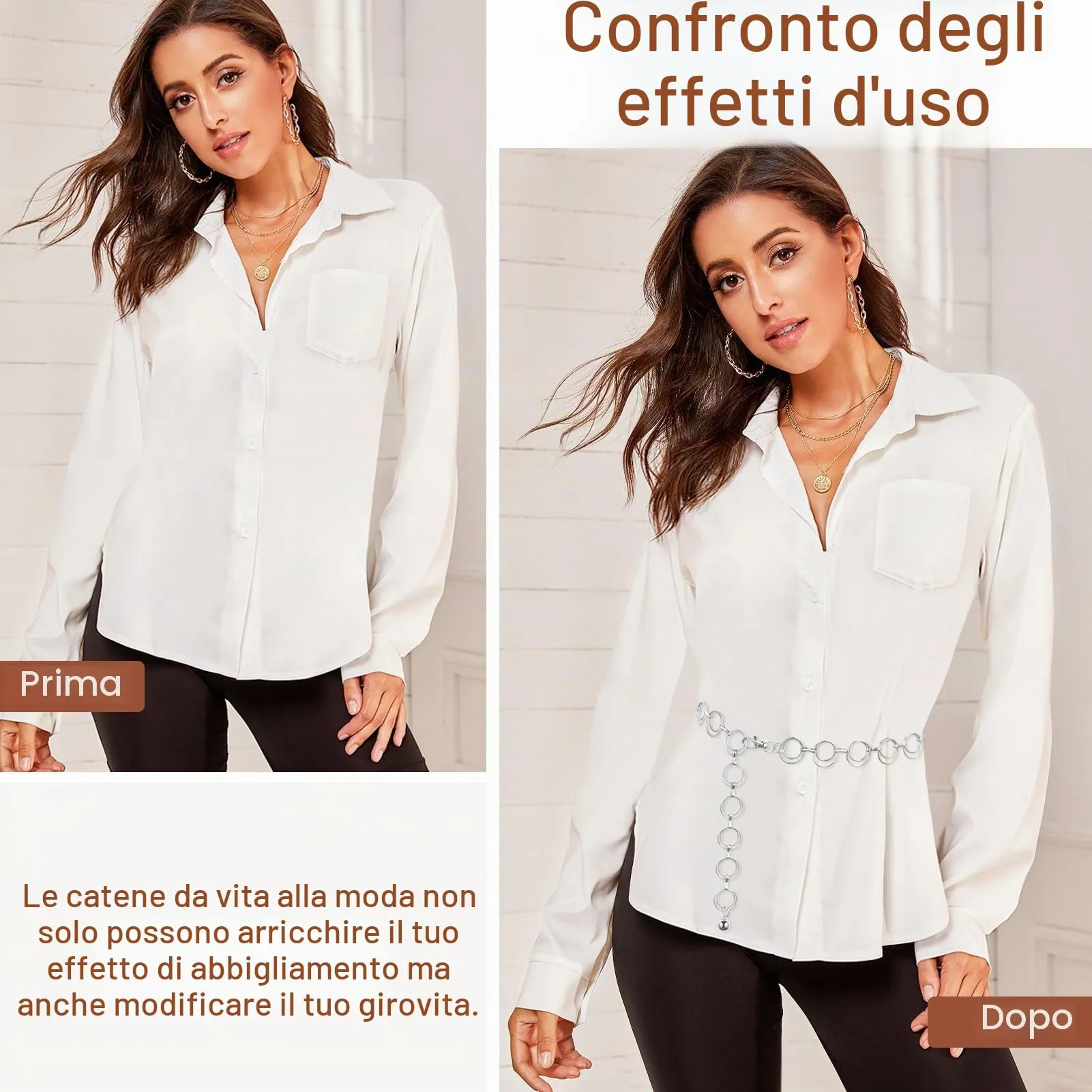 MELLIEX Cintura a Catena in Metallo Regolabile Argento per Donna - immagine 4