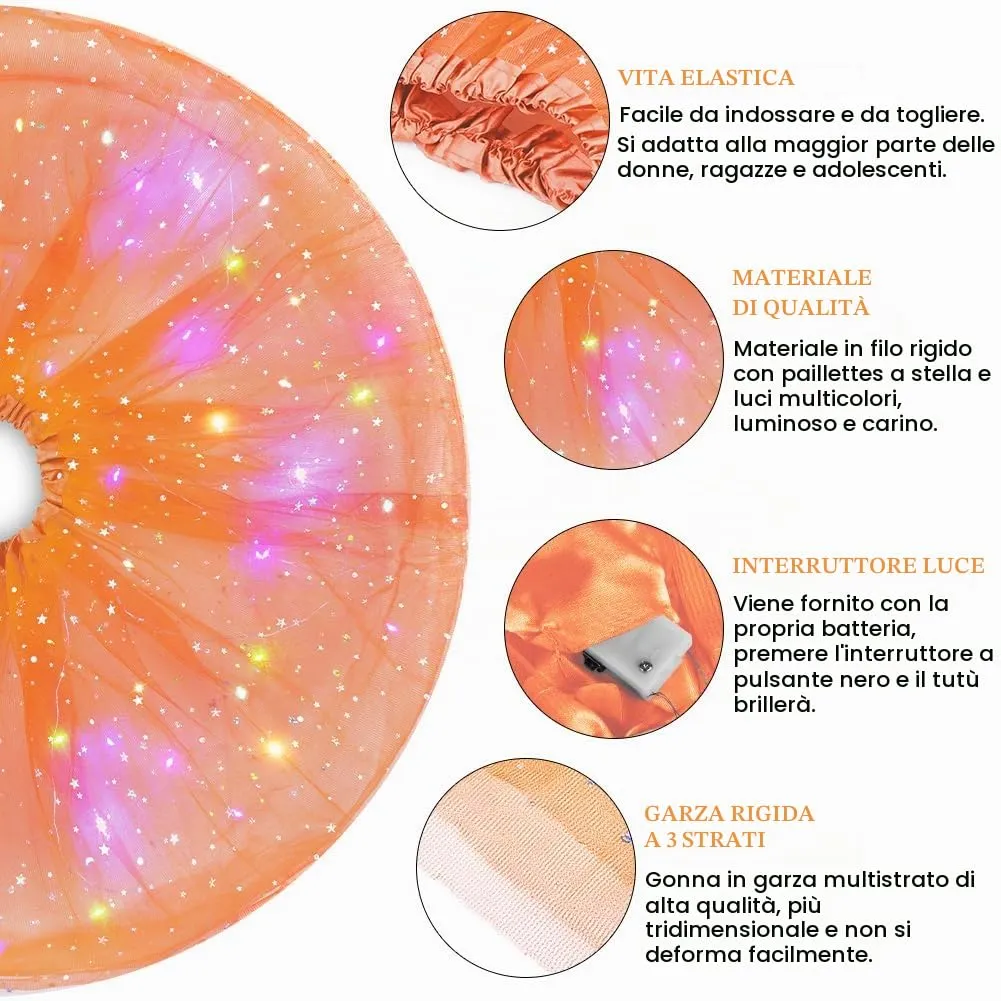 AYBUY Gonna Tutu a 3 Strati con Luci LED, Arancia - immagine 4