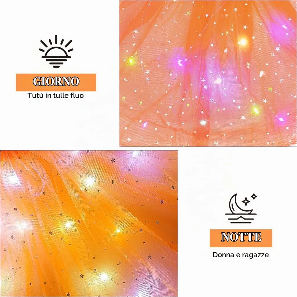 AYBUY Gonna Tutu a 3 Strati con Luci LED, Arancia - immagine 6
