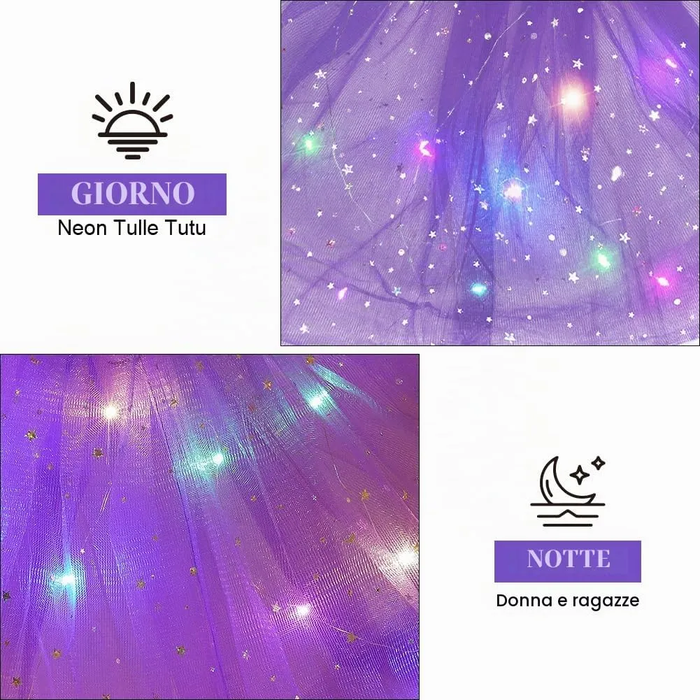 AYBUY Gonna Tutu in Tulle con LED Viola Intenso - immagine 6